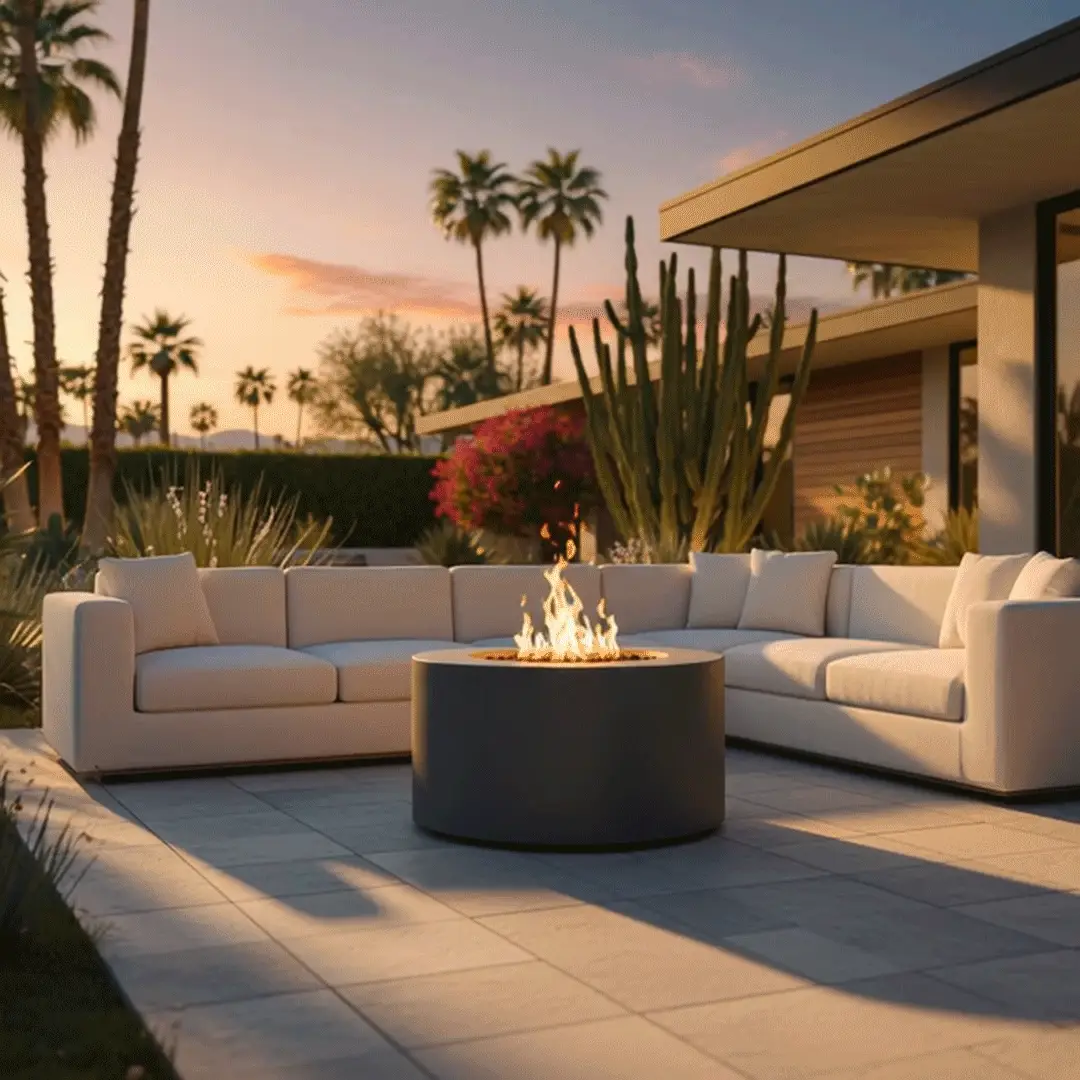 42" Round Beton Concrete (GFRC) Gas Fire Pit with Hidden Propane Tank - Natural Gray by Starfire Designs - Image 6