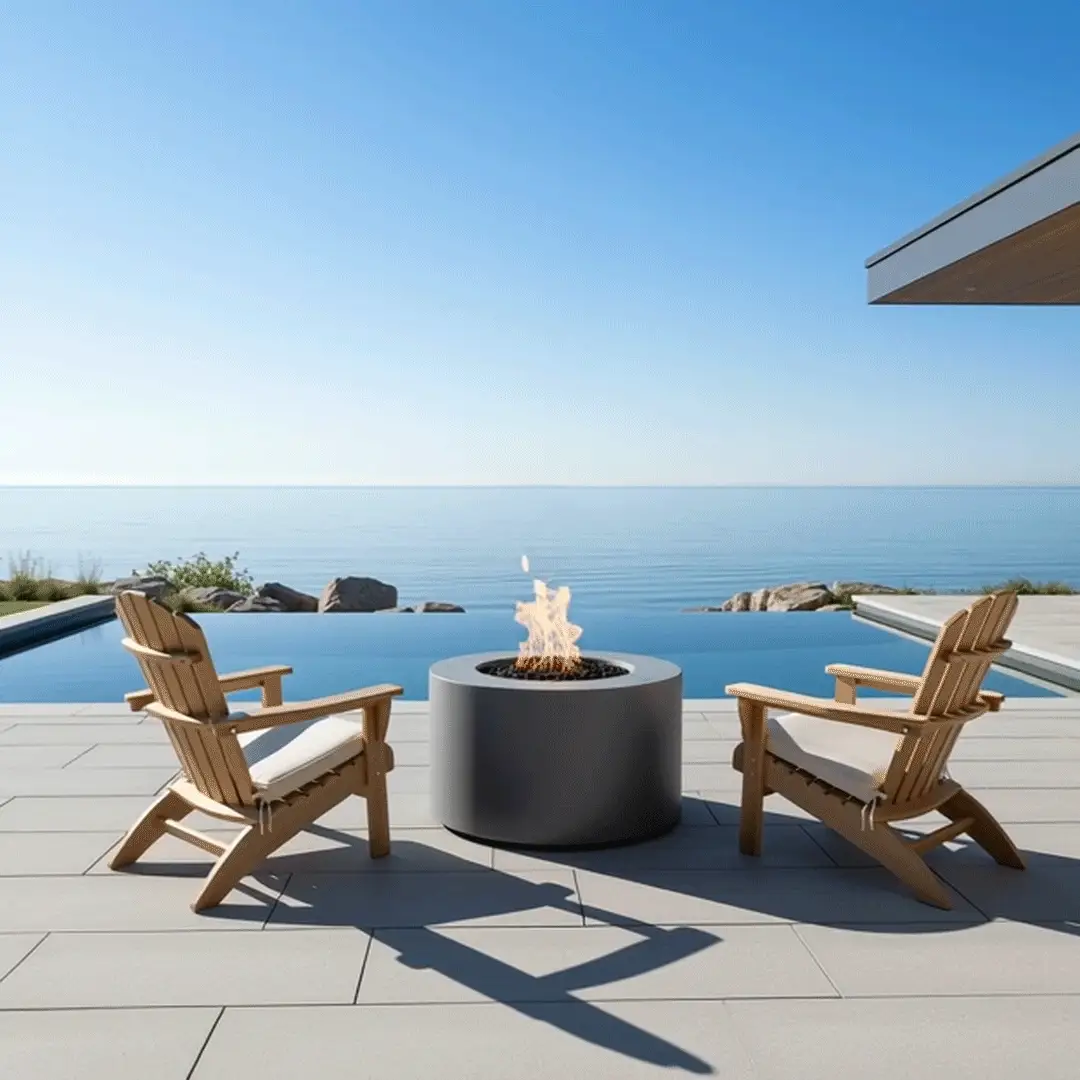 42" Round Beton Concrete (GFRC) Gas Fire Pit with Hidden Propane Tank - Natural Gray by Starfire Designs - Image 7
