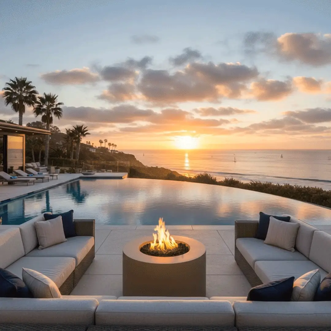42" Round Beton Concrete (GFRC) Gas Fire Pit with Hidden Propane Tank - Sand by Starfire Designs - Image 5