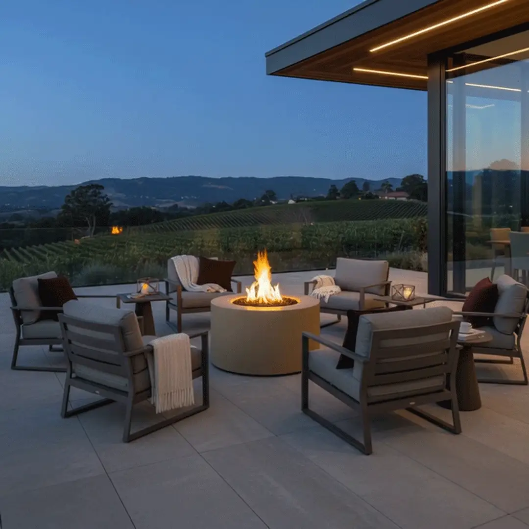 42" Round Beton Concrete (GFRC) Gas Fire Pit with Hidden Propane Tank - Sand by Starfire Designs - Image 6