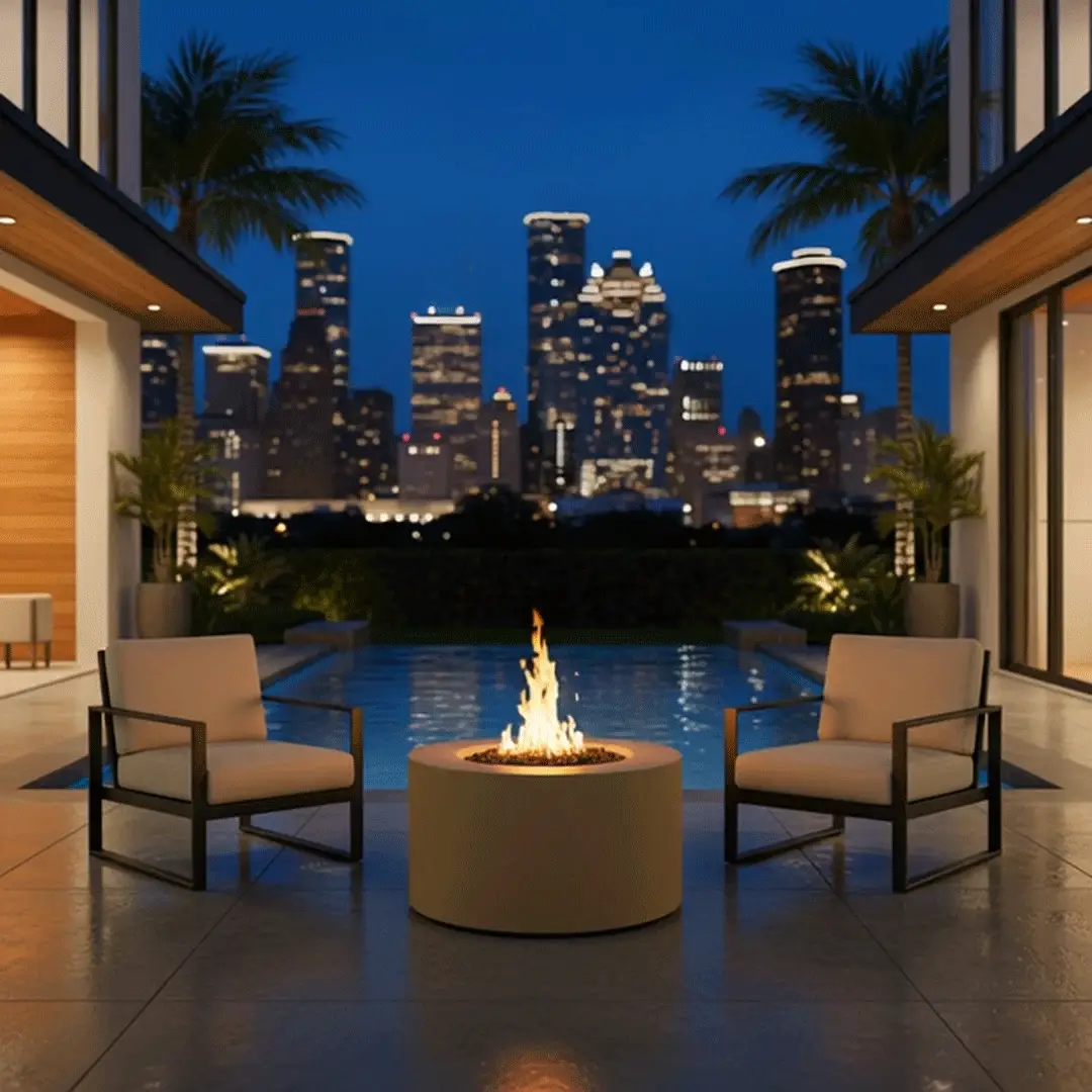 42" Round Beton Concrete (GFRC) Gas Fire Pit with Hidden Propane Tank - Sand by Starfire Designs - Image 7