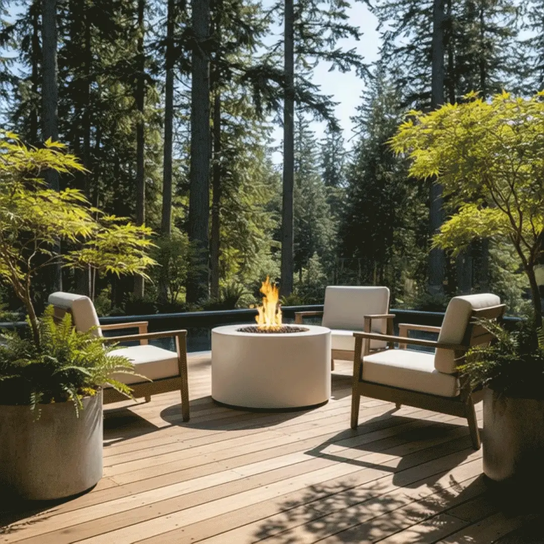 42" Round Beton Concrete (GFRC) Gas Fire Pit with Hidden Propane Tank - White by Starfire Designs - Image 5