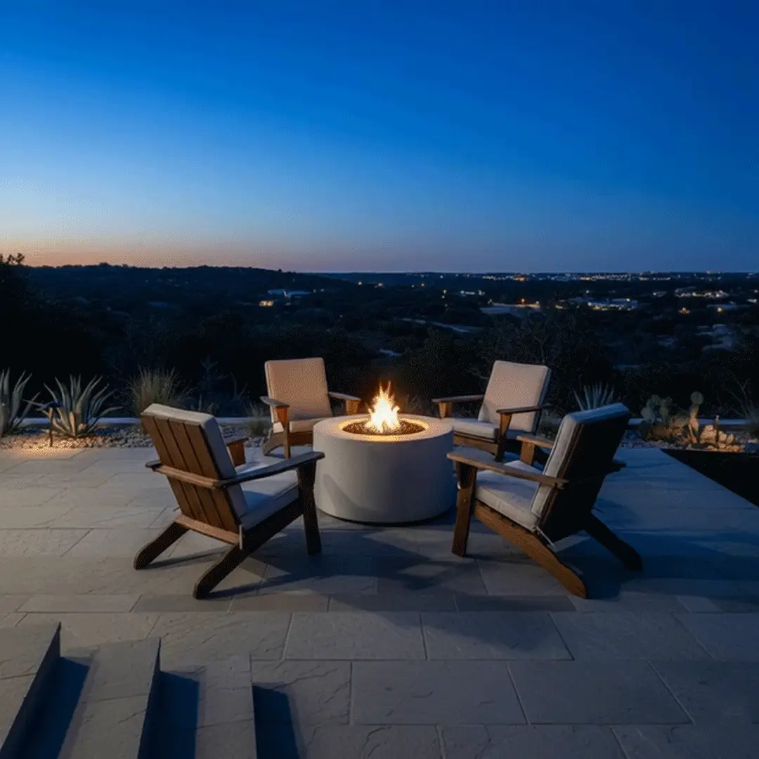 42" Round Beton Concrete (GFRC) Gas Fire Pit with Hidden Propane Tank - White by Starfire Designs - Image 6