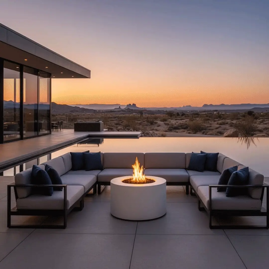 42" Round Beton Concrete (GFRC) Gas Fire Pit with Hidden Propane Tank - White by Starfire Designs - Image 7