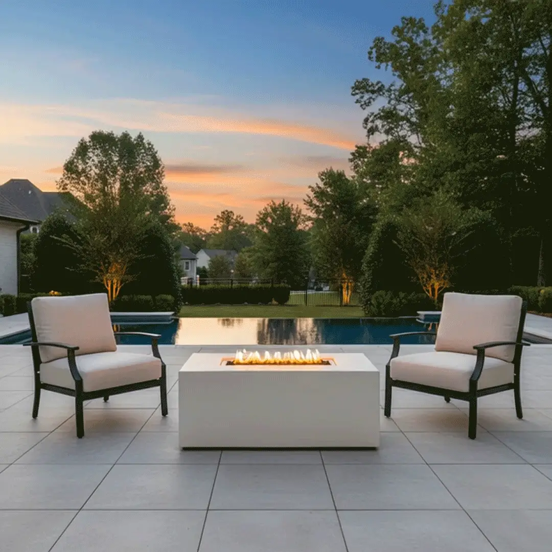 55" Rectangle Beton Concrete (GFRC) Gas Fire Pit with Hidden Propane Tank - White by Starfire Designs - Image 5