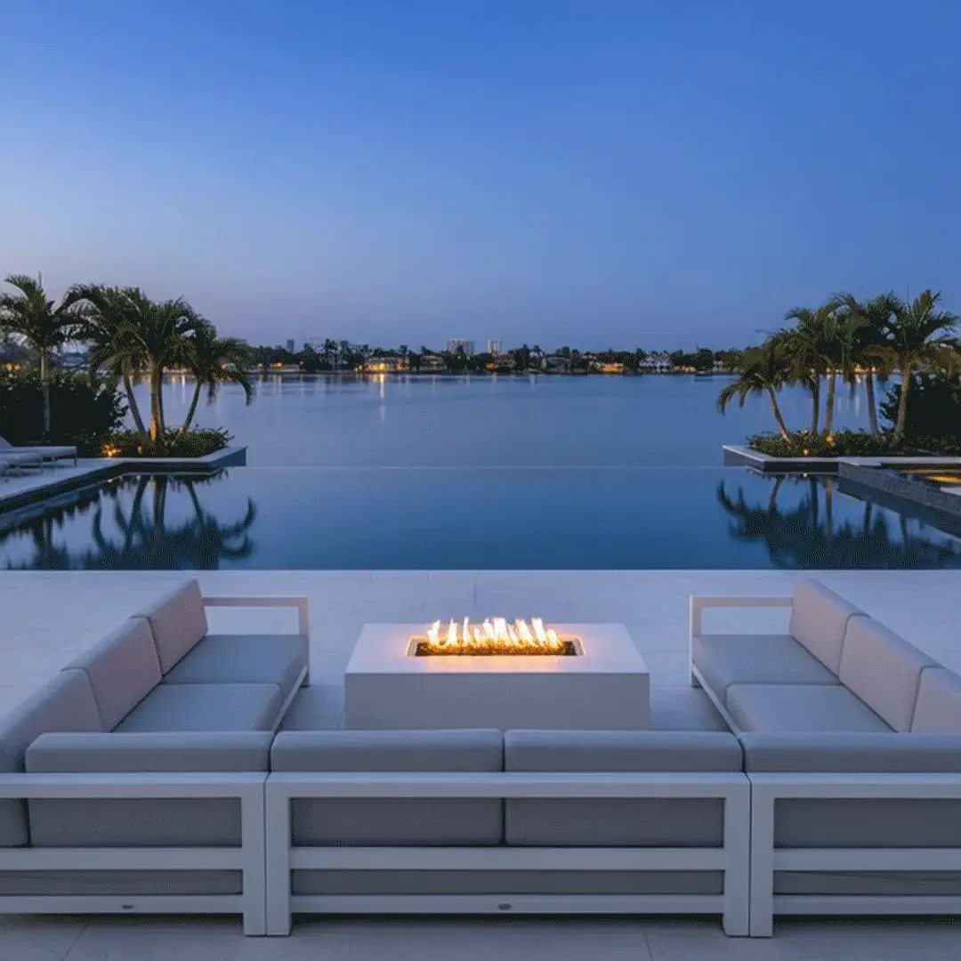 55" Rectangle Beton Concrete (GFRC) Gas Fire Pit with Hidden Propane Tank - White by Starfire Designs - Image 6