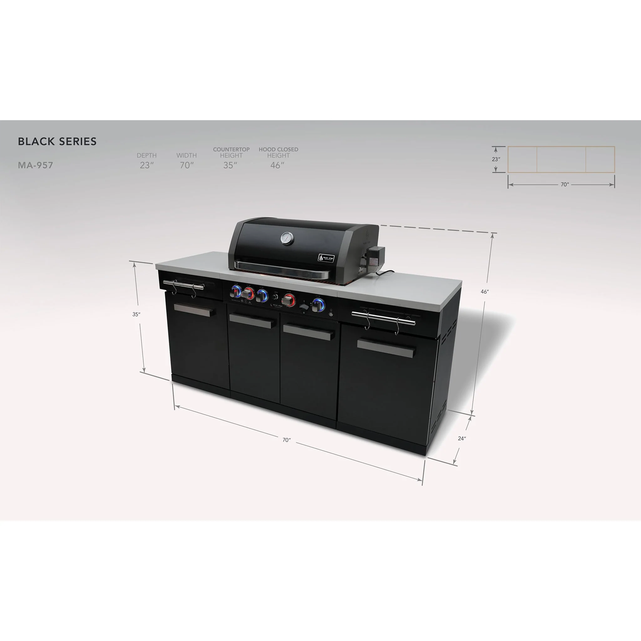 Compact Black Stainless Steel Propane Gas BBQ Island Grill - MA-957 by Mont Alpi - Image 7