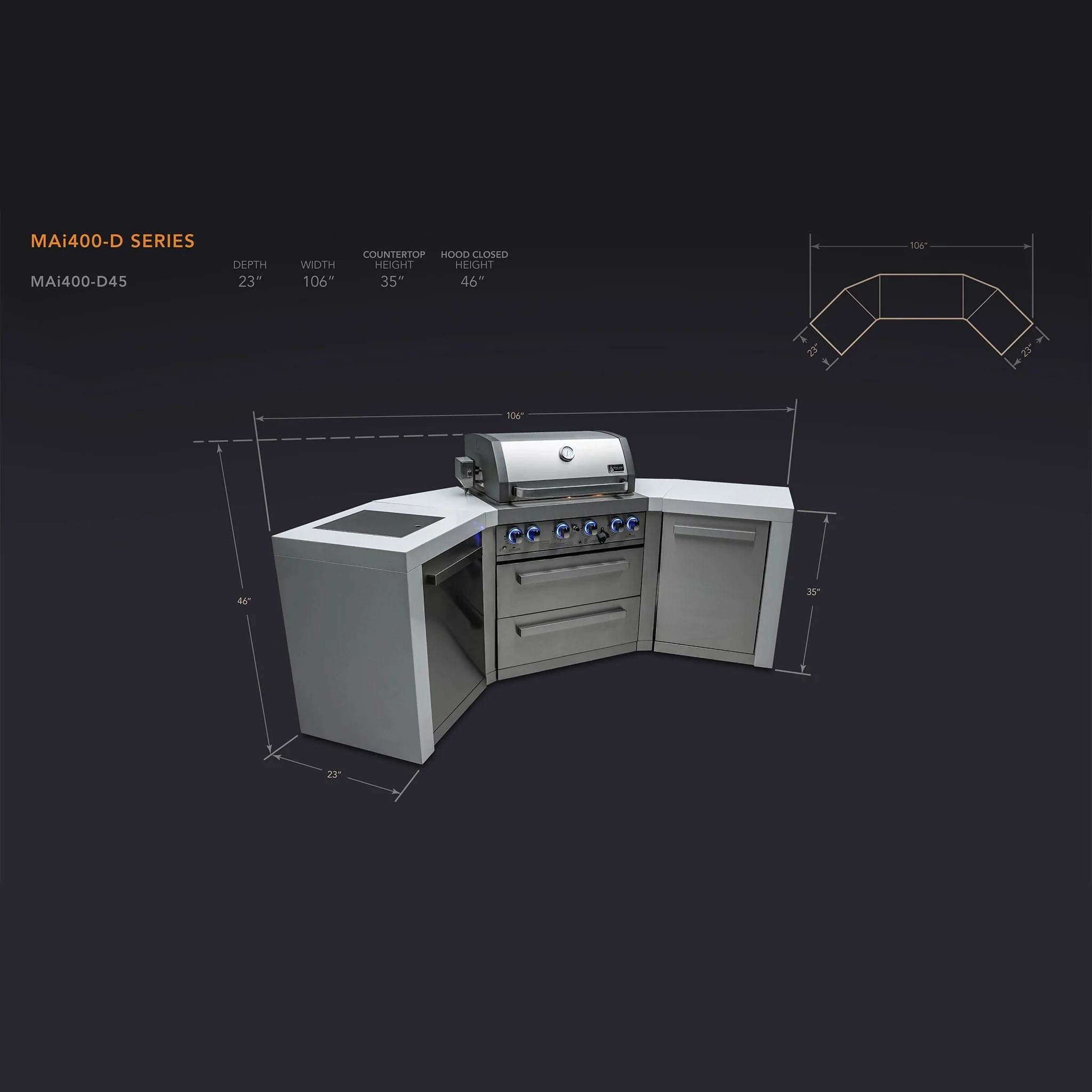 Deluxe 4-Burner 45 Degree Corners with Side Burner and Rotisserie Kit Stainless Steel Propane Gas BBQ Island Grill - MAi400-D45 by Mont Alpi - Image 19