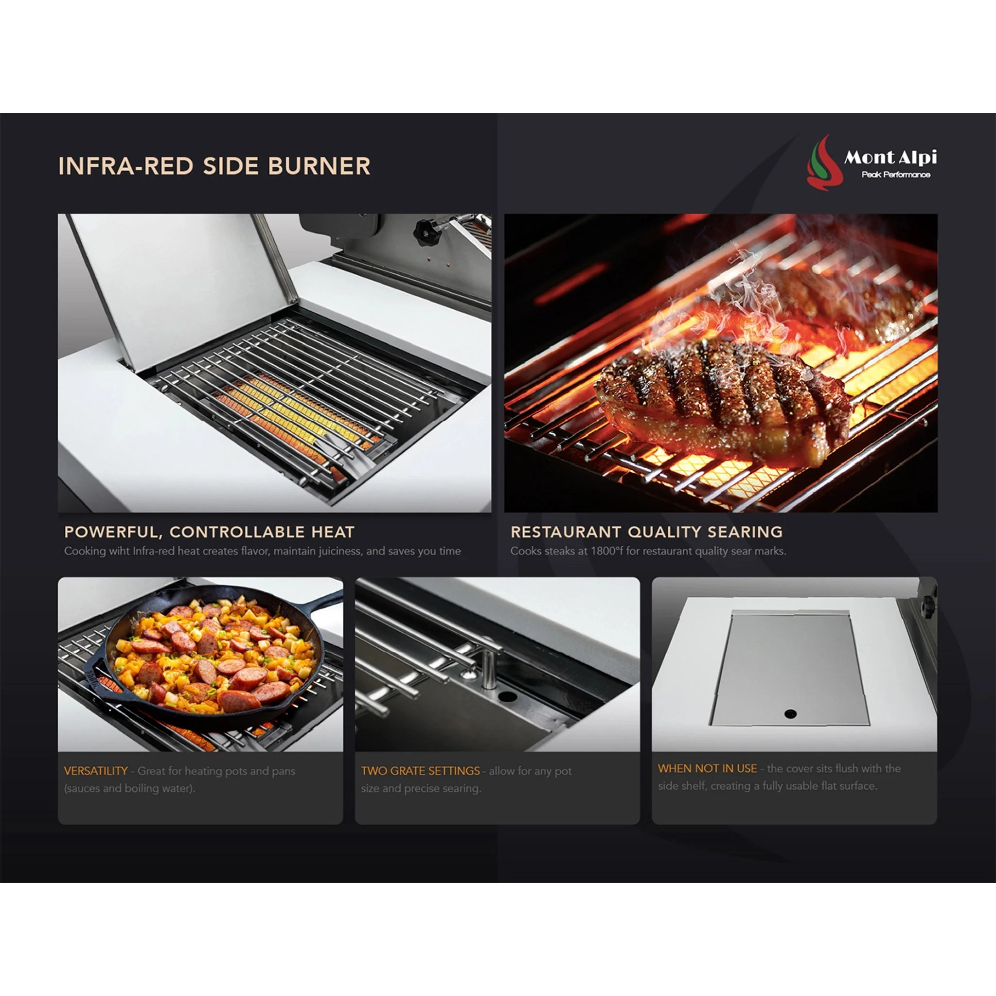 Deluxe 4-Burner 45 Degree Corners with Side Burner and Rotisserie Kit Stainless Steel Propane Gas BBQ Island Grill - MAi400-D45 by Mont Alpi - Image 23