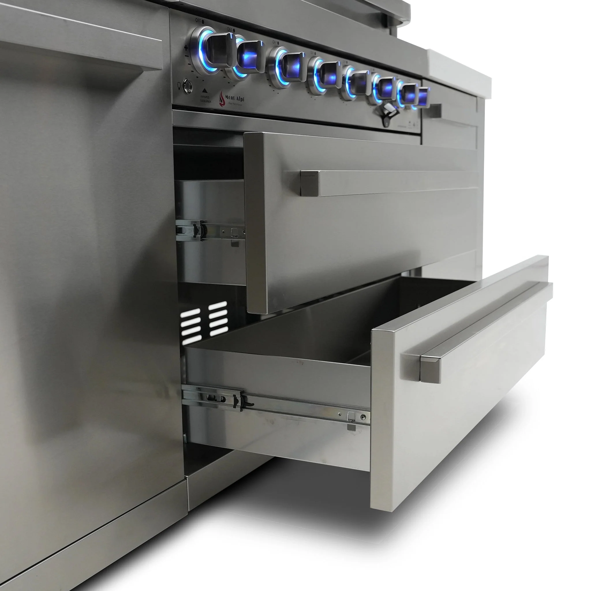 Deluxe 4-Burner 45 Degree Corners with Side Burner and Rotisserie Kit Stainless Steel Propane Gas BBQ Island Grill - MAi400-D45 by Mont Alpi - Image 9