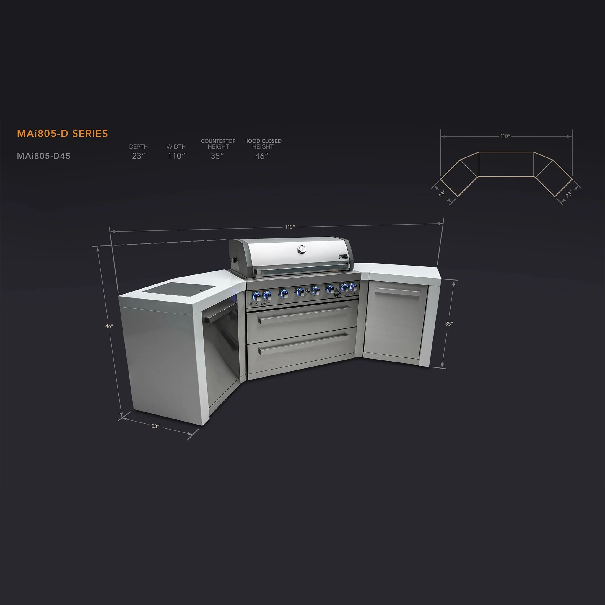 Deluxe 6-Burner 45 Degree Corners with Cabinet and Side Burner Stainless Steel Propane Gas BBQ Island Grill - MAi805-D45 by Mont Alpi - Image 12