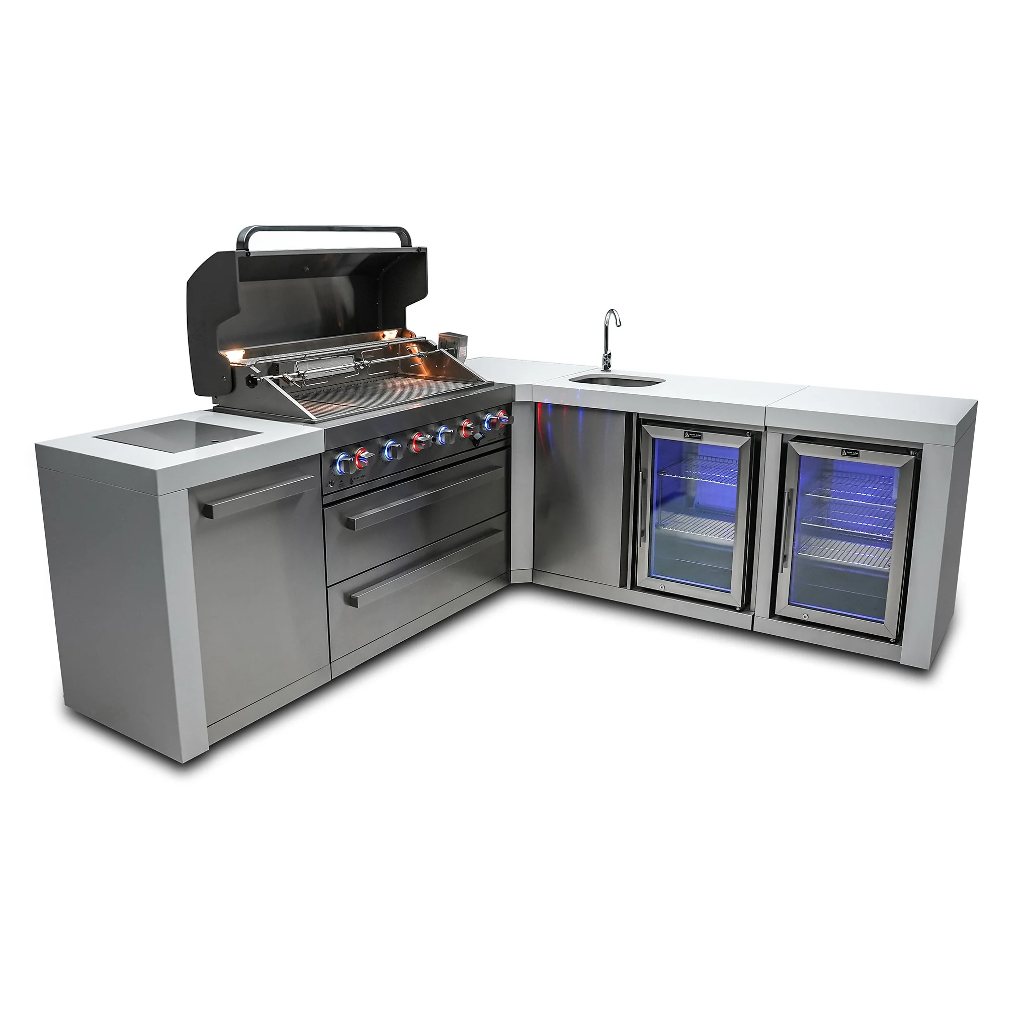 Deluxe 6-Burner 90 Degree Corner with Beverage Center and Fridge Cabinet Stainless Steel Propane Gas BBQ Island Grill - MAi805-D90BEVFC by Mont Alpi - Image 2