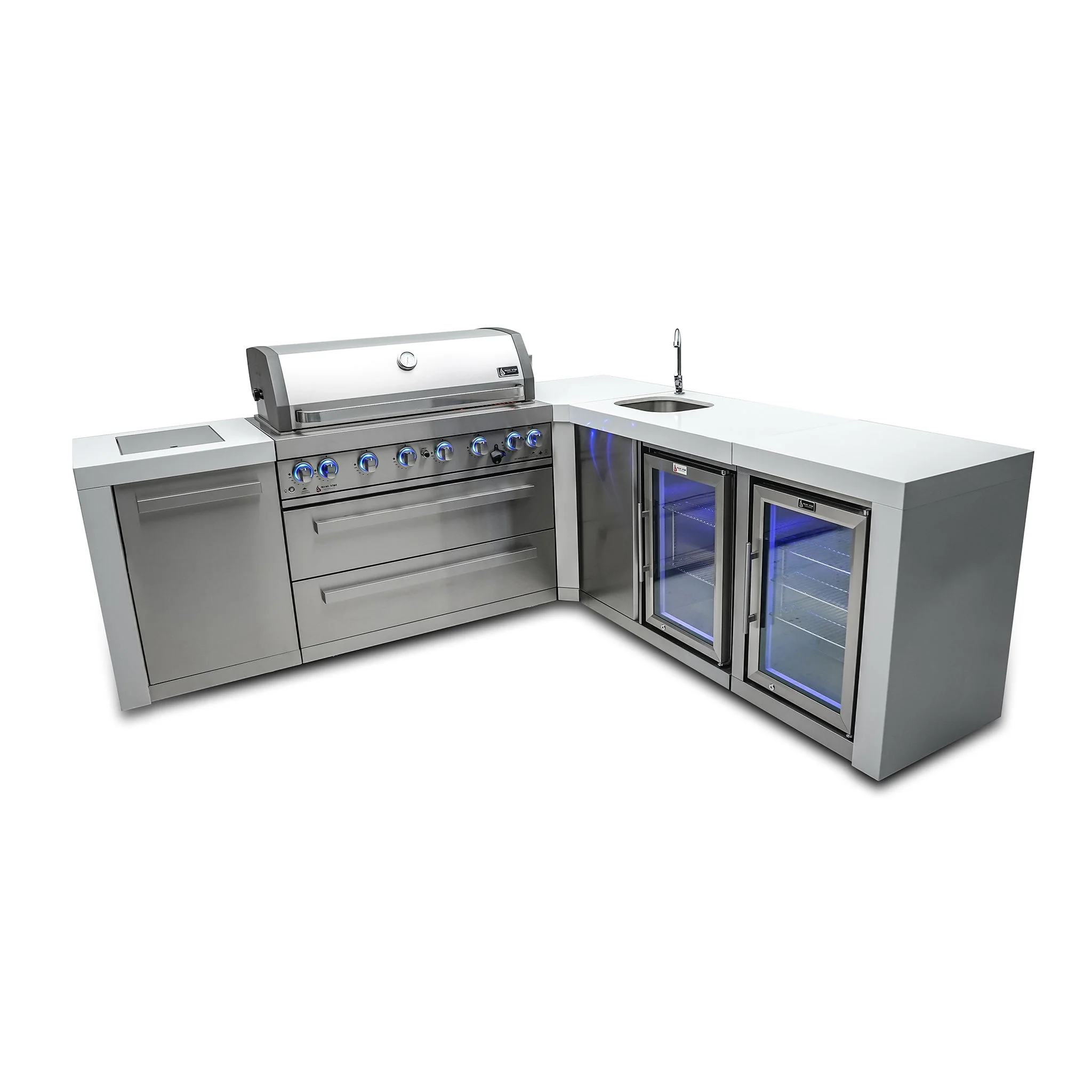 Deluxe 6-Burner 90 Degree Corner with Beverage Center and Fridge Cabinet Stainless Steel Propane Gas BBQ Island Grill - MAi805-D90BEVFC by Mont Alpi - Image 3