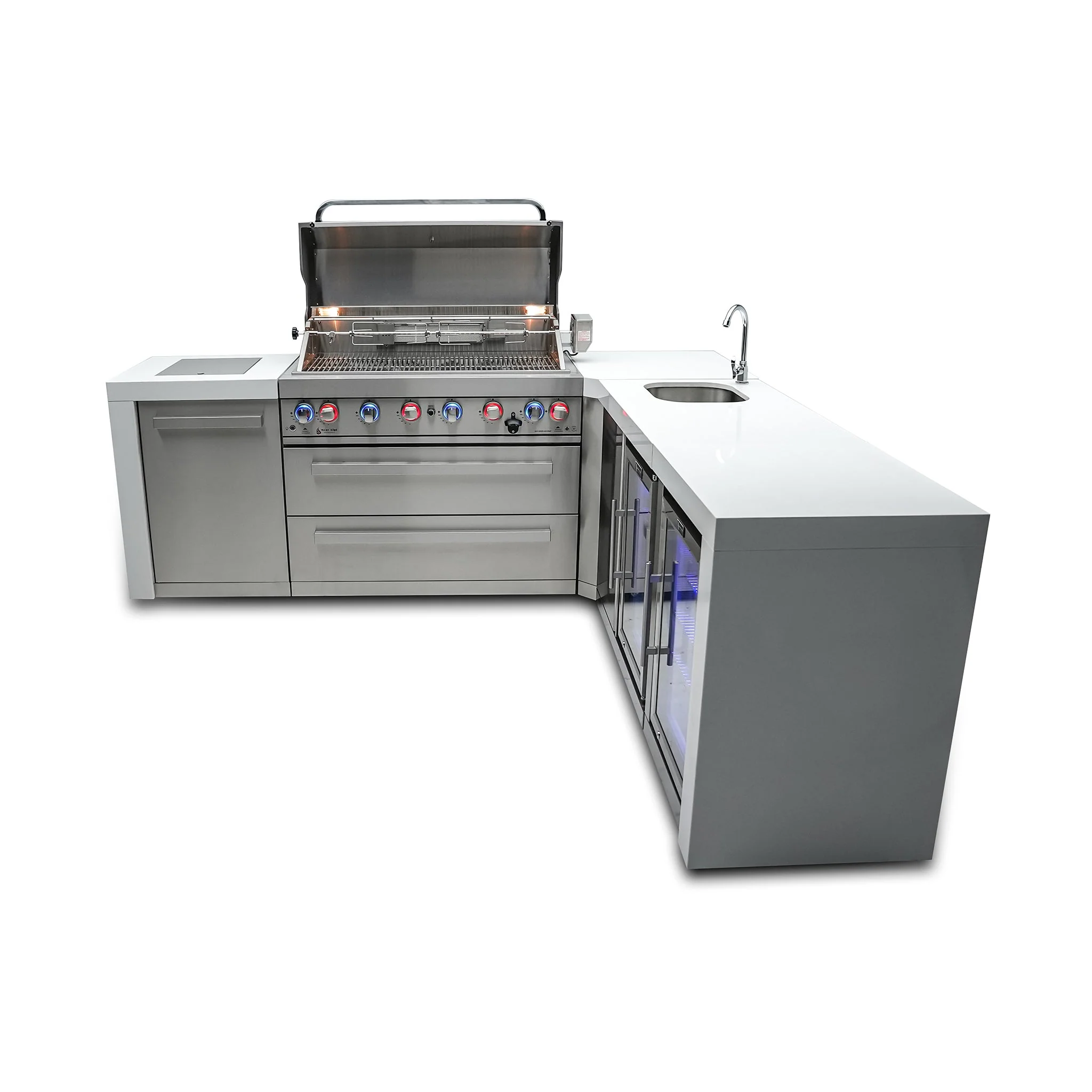 Deluxe 6-Burner 90 Degree Corner with Beverage Center and Fridge Cabinet Stainless Steel Propane Gas BBQ Island Grill - MAi805-D90BEVFC by Mont Alpi - Image 4