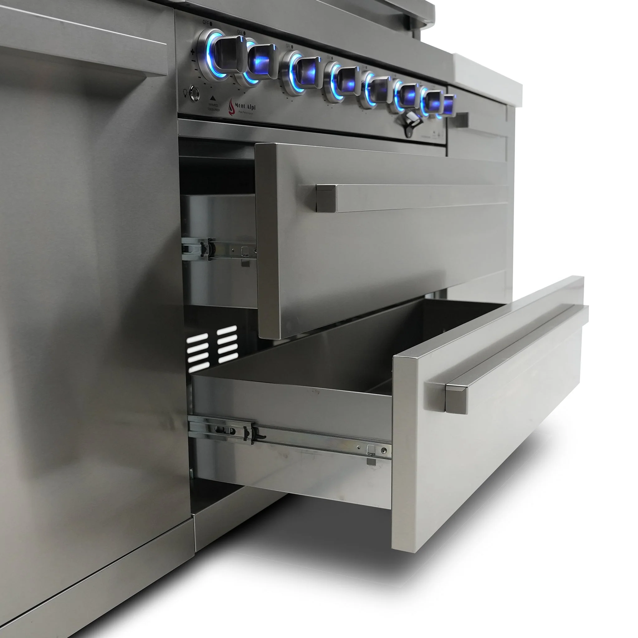 Deluxe 6-Burner 90 Degree Corner with Beverage Center and Fridge Cabinet Stainless Steel Propane Gas BBQ Island Grill - MAi805-D90BEVFC by Mont Alpi - Image 6