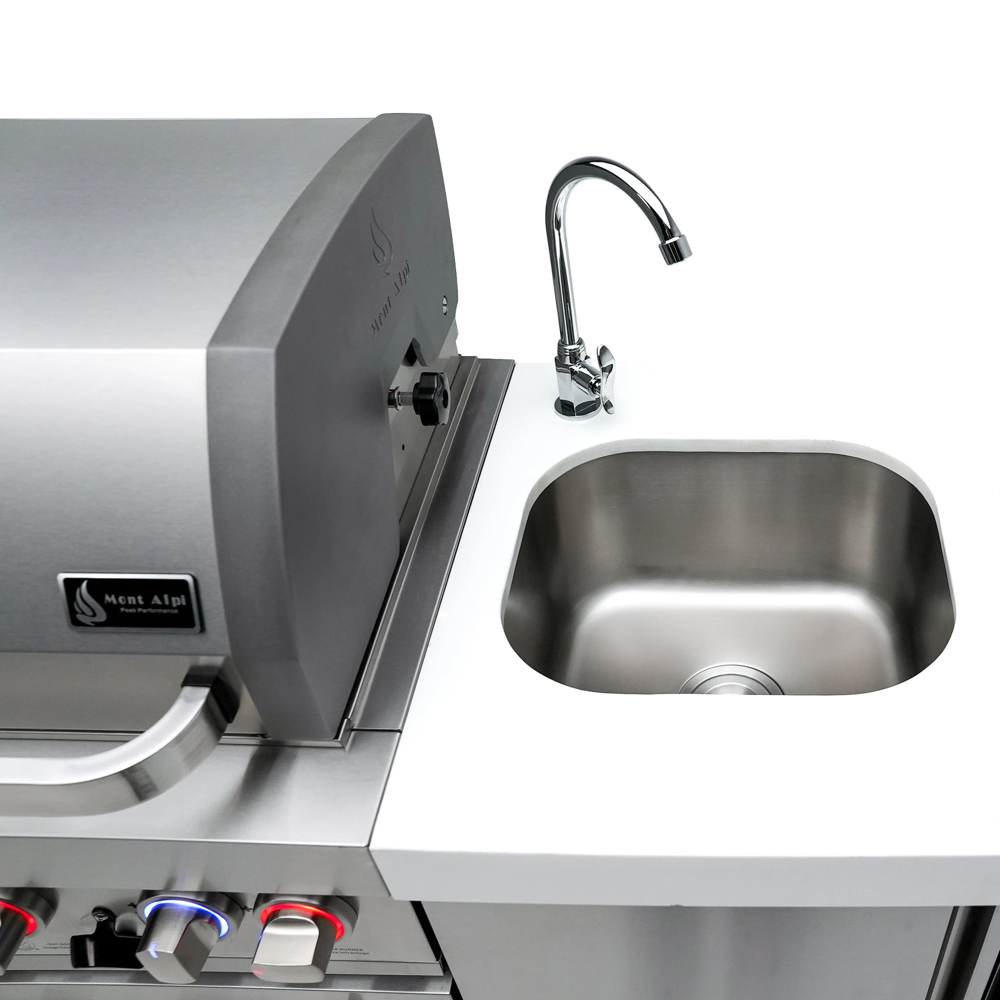 Deluxe 6-Burner 90 Degree Corner with Beverage Center and Fridge Cabinet Stainless Steel Propane Gas BBQ Island Grill - MAi805-D90BEVFC by Mont Alpi - Image 8