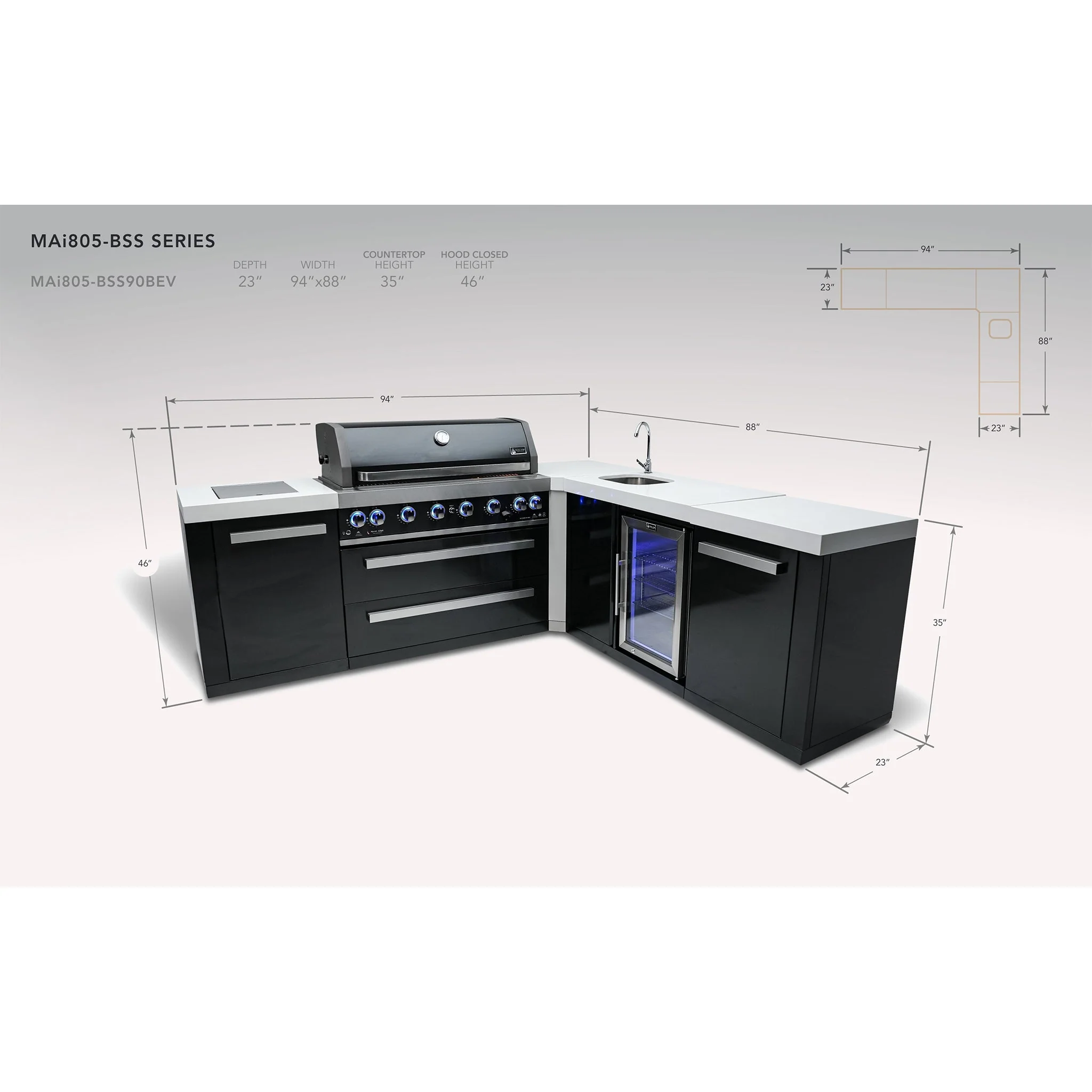 Deluxe 6-Burner 90 Degree Corner with Beverage Center Black Stainless Steel Propane Gas BBQ Island Grill - MAi805-BSS90BEV by Mont Alpi - Image 18