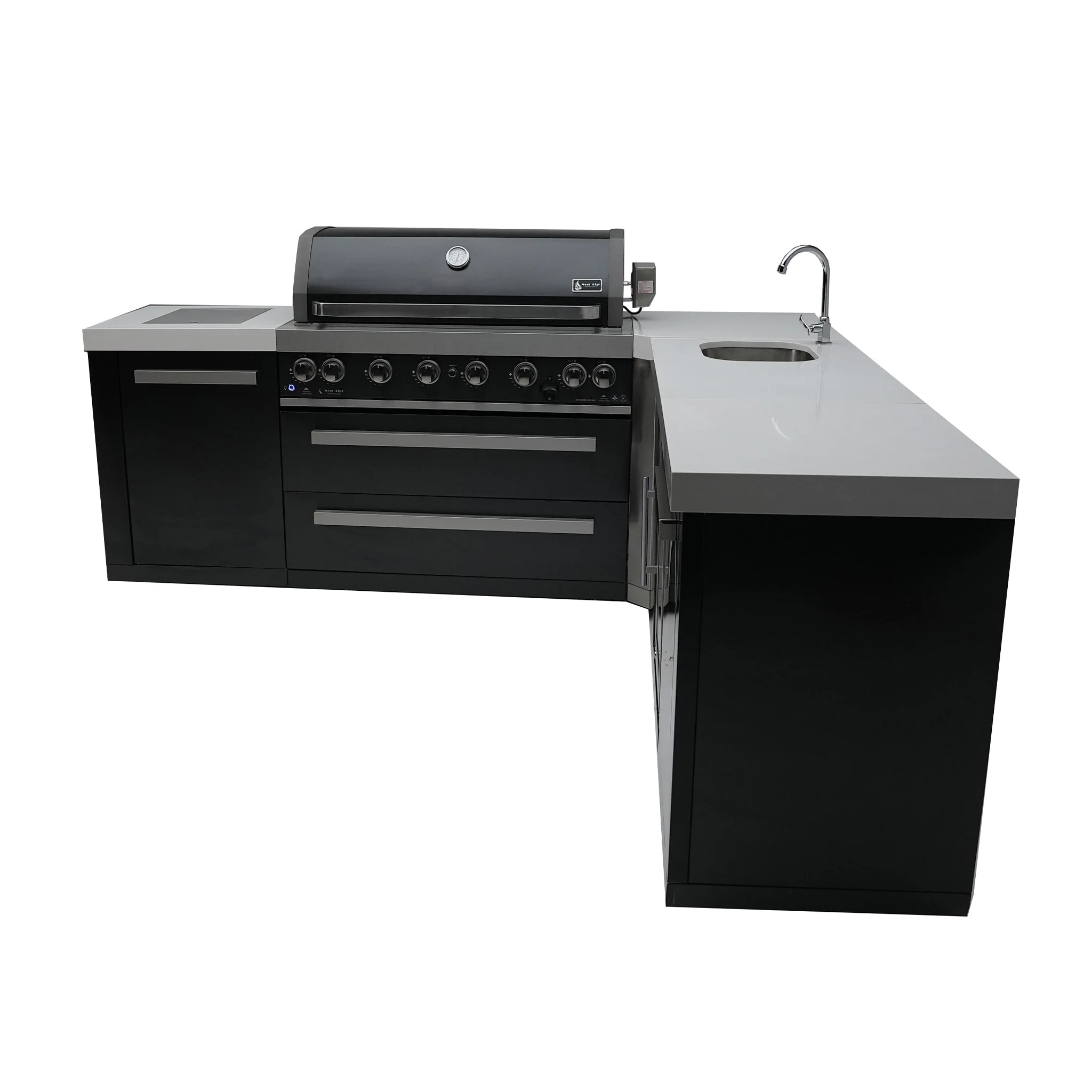 Deluxe 6-Burner 90 Degree Corner with Beverage Center Black Stainless Steel Propane Gas BBQ Island Grill - MAi805-BSS90BEV by Mont Alpi - Image 3
