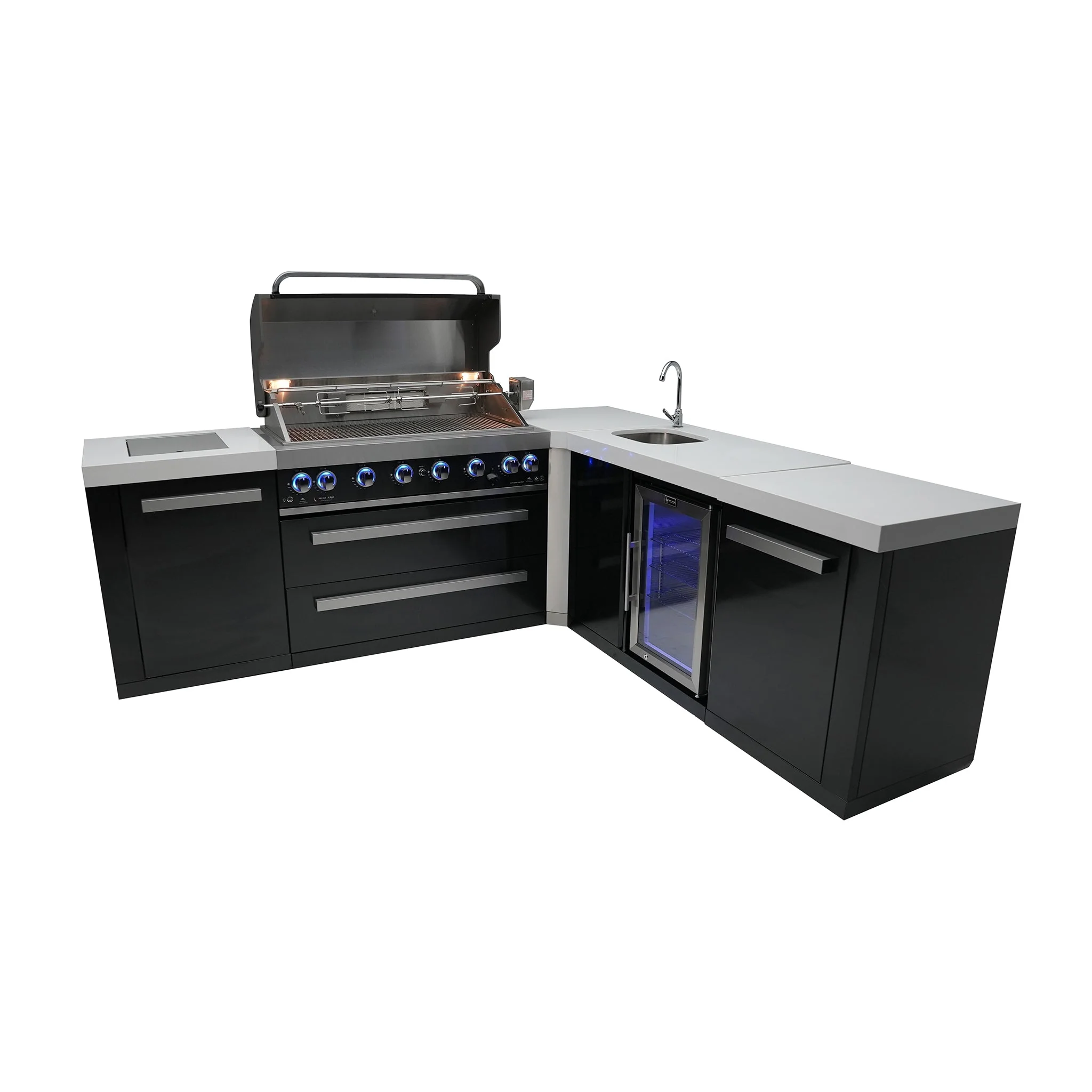 Deluxe 6-Burner 90 Degree Corner with Beverage Center Black Stainless Steel Propane Gas BBQ Island Grill - MAi805-BSS90BEV by Mont Alpi - Image 4