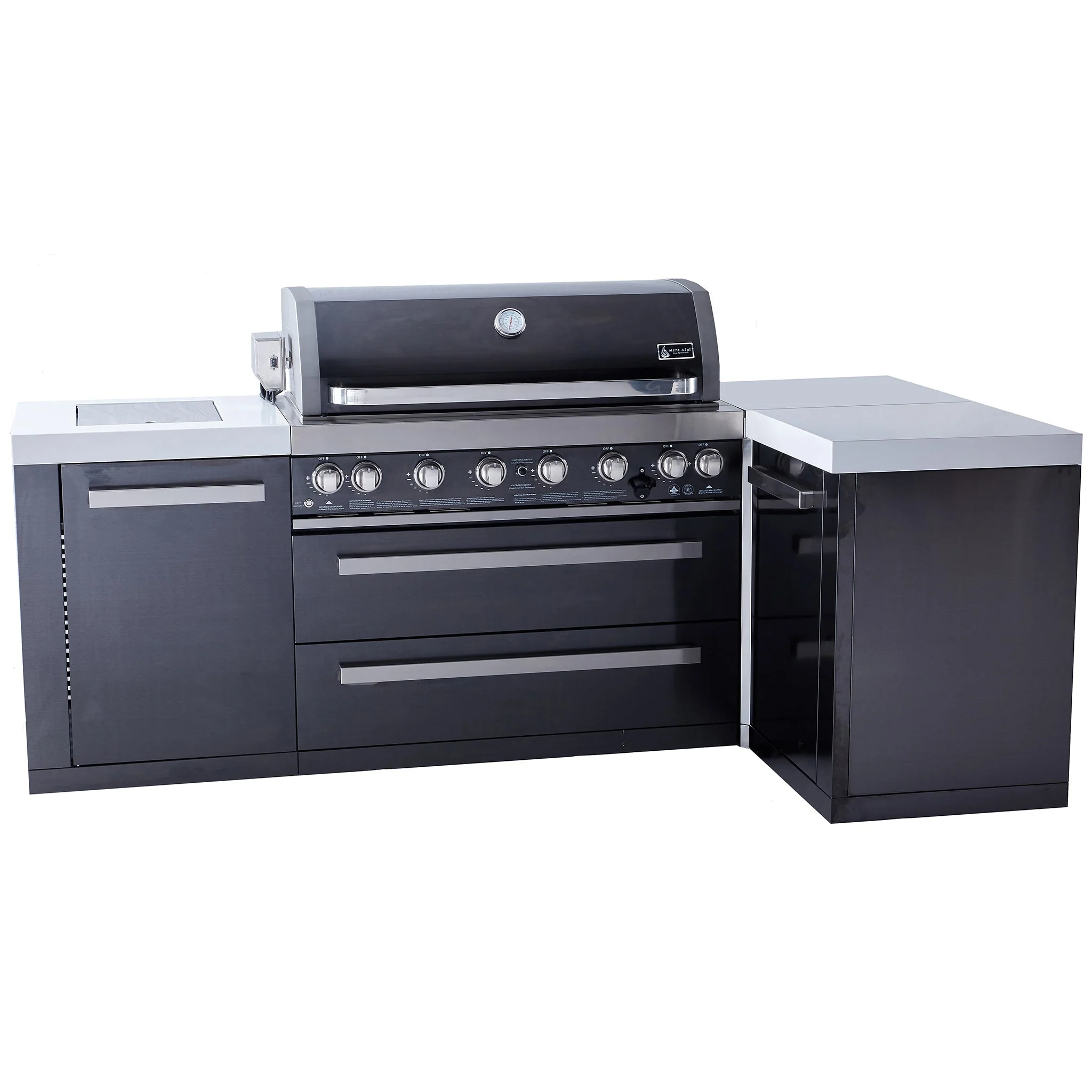 Deluxe 6-Burner 90 Degree Corner with Side Burner and Rotisserie Kit Black Stainless Steel Propane Gas BBQ Island Grill - MAi805-BSS90C by Mont Alpi - Image 2