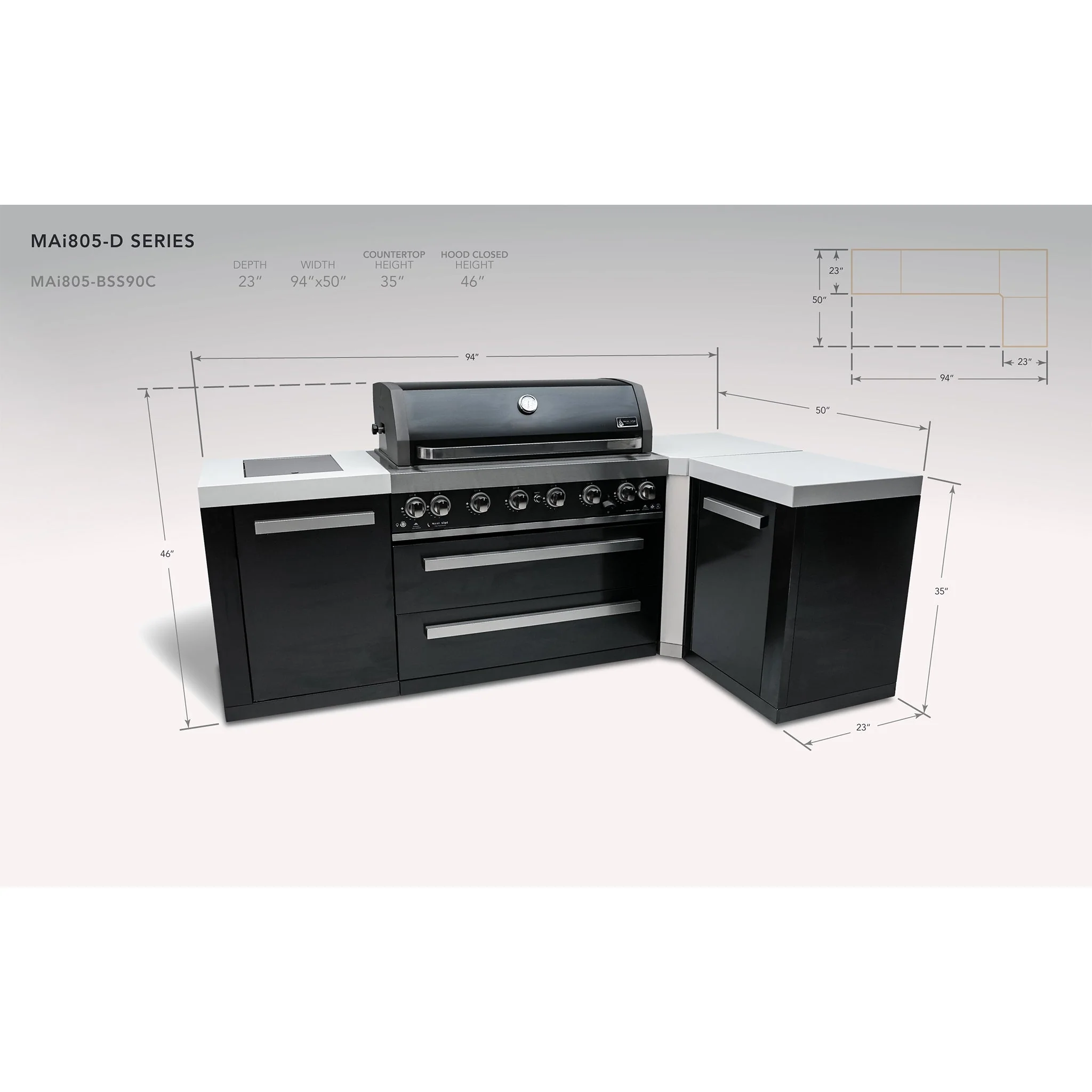 Deluxe 6-Burner 90 Degree Corner with Side Burner and Rotisserie Kit Black Stainless Steel Propane Gas BBQ Island Grill - MAi805-BSS90C by Mont Alpi - Image 8
