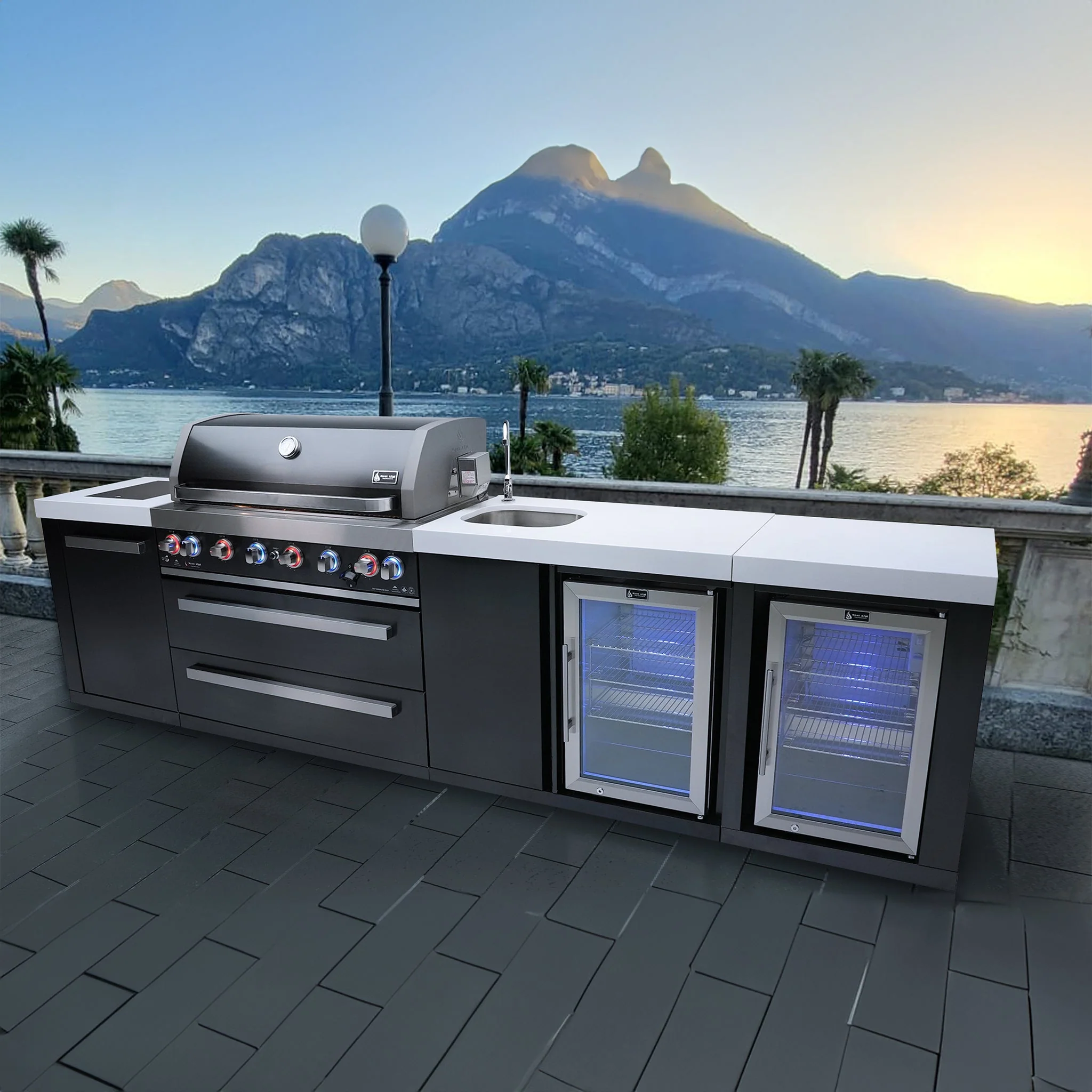 Deluxe 6-Burner with Beverage Center, Side Burner and Rotisserie Kit Black Stainless Steel Propane Gas BBQ Island Grill - MAi805-BSSBEV by Mont Alpi - Image 19