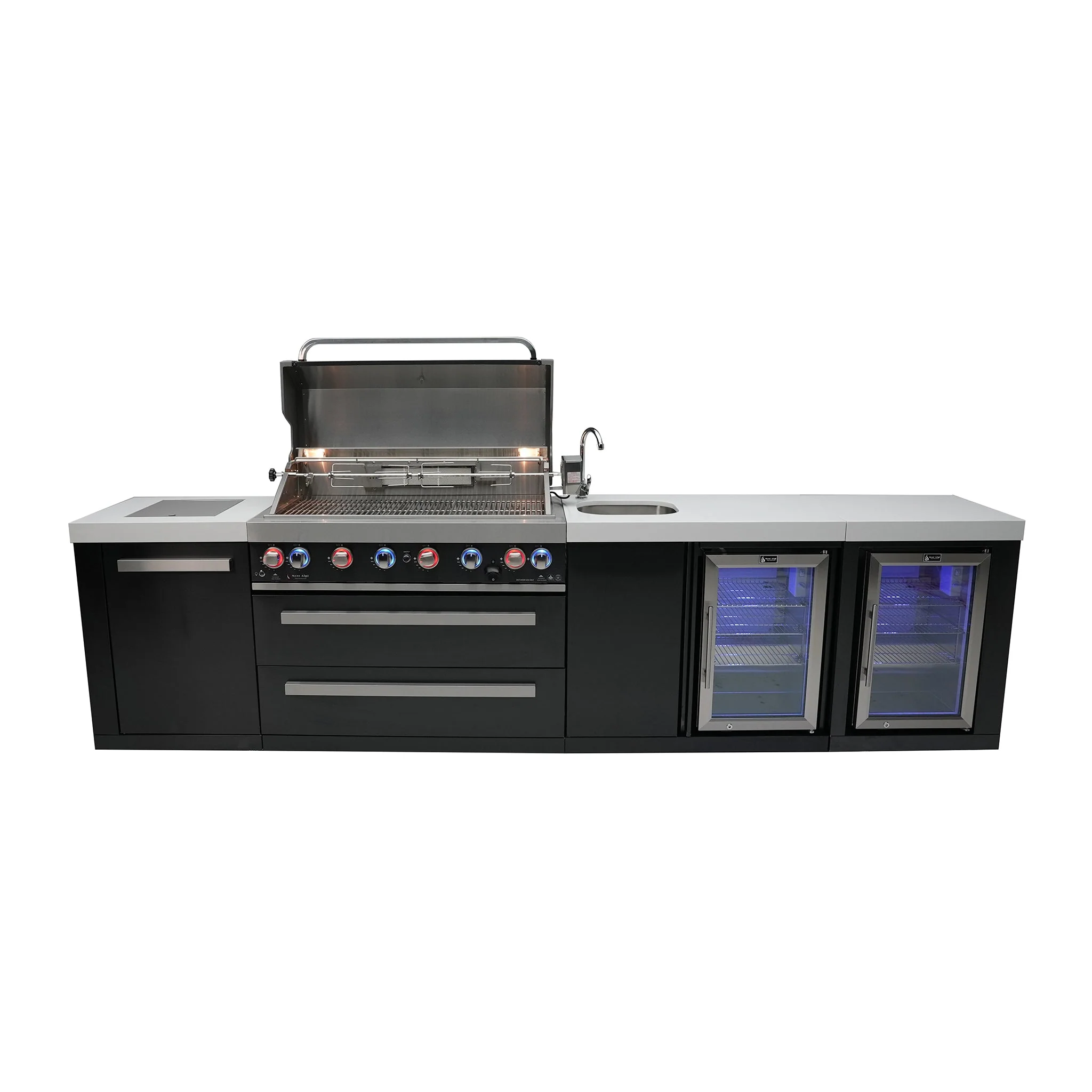 Deluxe 6-Burner with Beverage Center, Side Burner and Rotisserie Kit Black Stainless Steel Propane Gas BBQ Island Grill - MAi805-BSSBEV by Mont Alpi - Image 2
