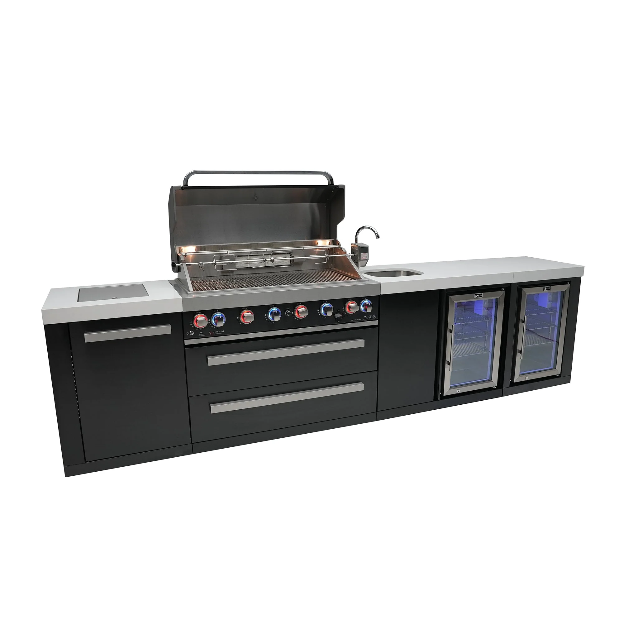 Deluxe 6-Burner with Beverage Center, Side Burner and Rotisserie Kit Black Stainless Steel Propane Gas BBQ Island Grill - MAi805-BSSBEV by Mont Alpi - Image 5