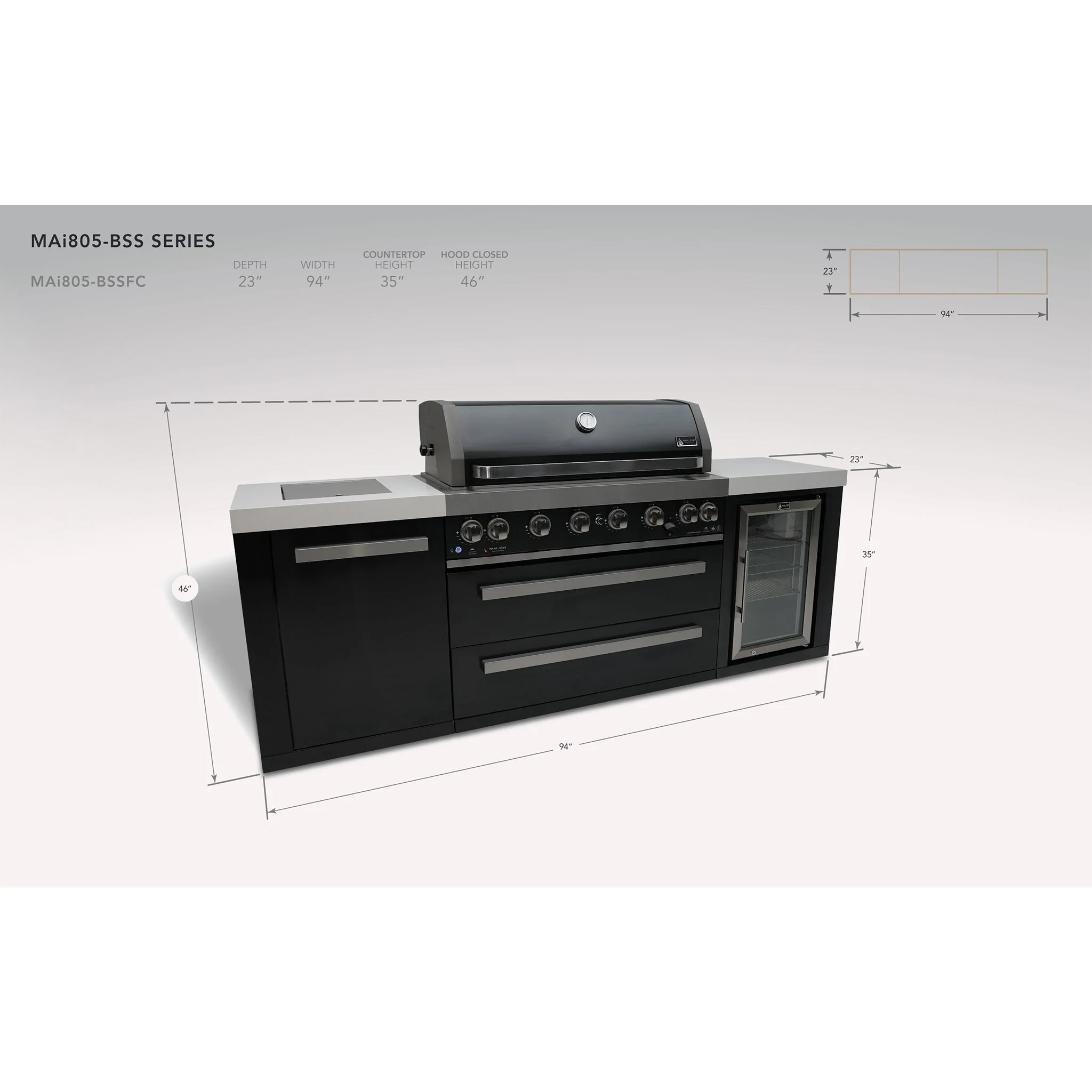 Deluxe 6-Burner with Refrigerator, Side Burner, and Rotisserie Kit Black Stainless Steel Propane Gas BBQ Island Grill - MAi805-BSSFC by Mont Alpi - Image 17