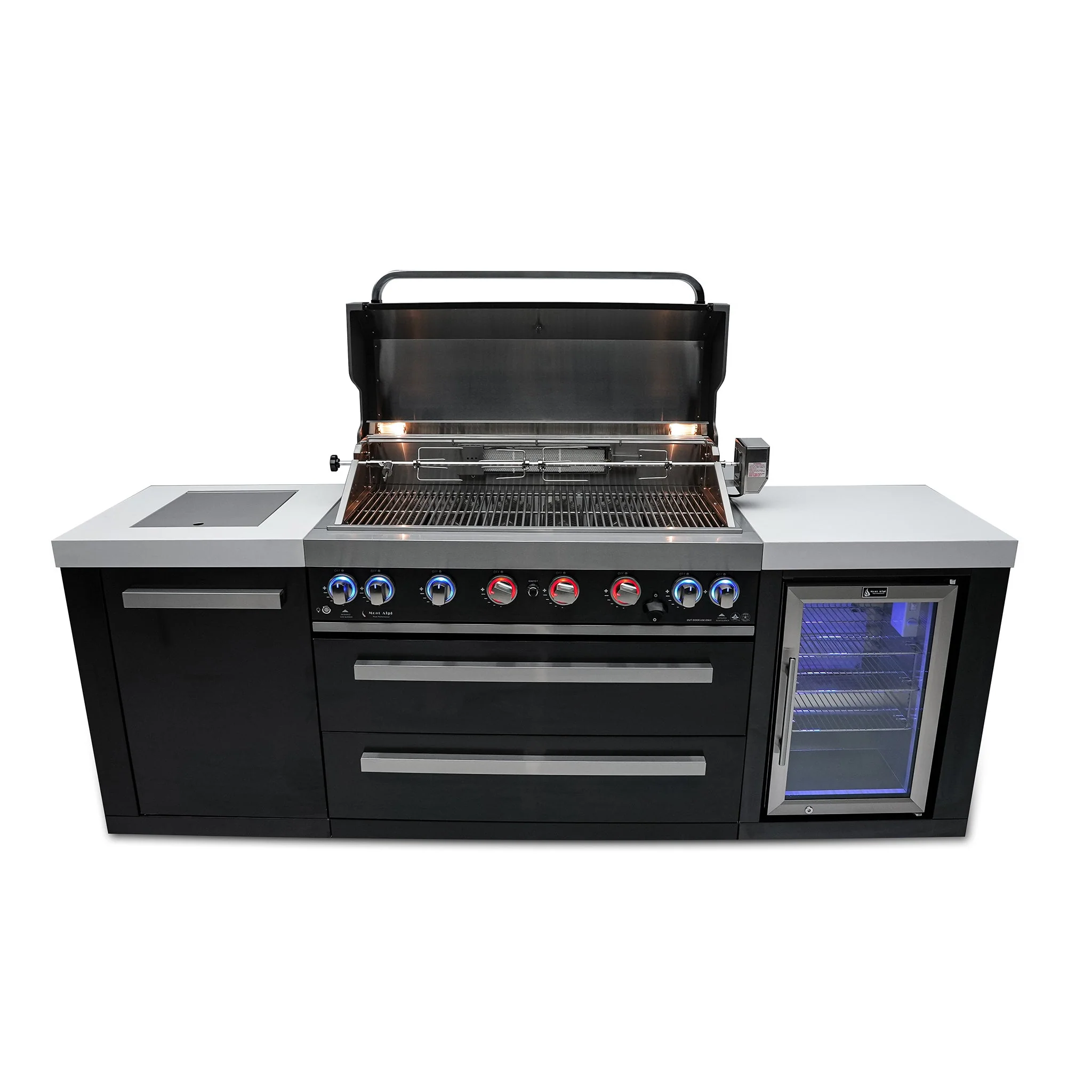 Deluxe 6-Burner with Refrigerator, Side Burner, and Rotisserie Kit Black Stainless Steel Propane Gas BBQ Island Grill - MAi805-BSSFC by Mont Alpi - Image 4