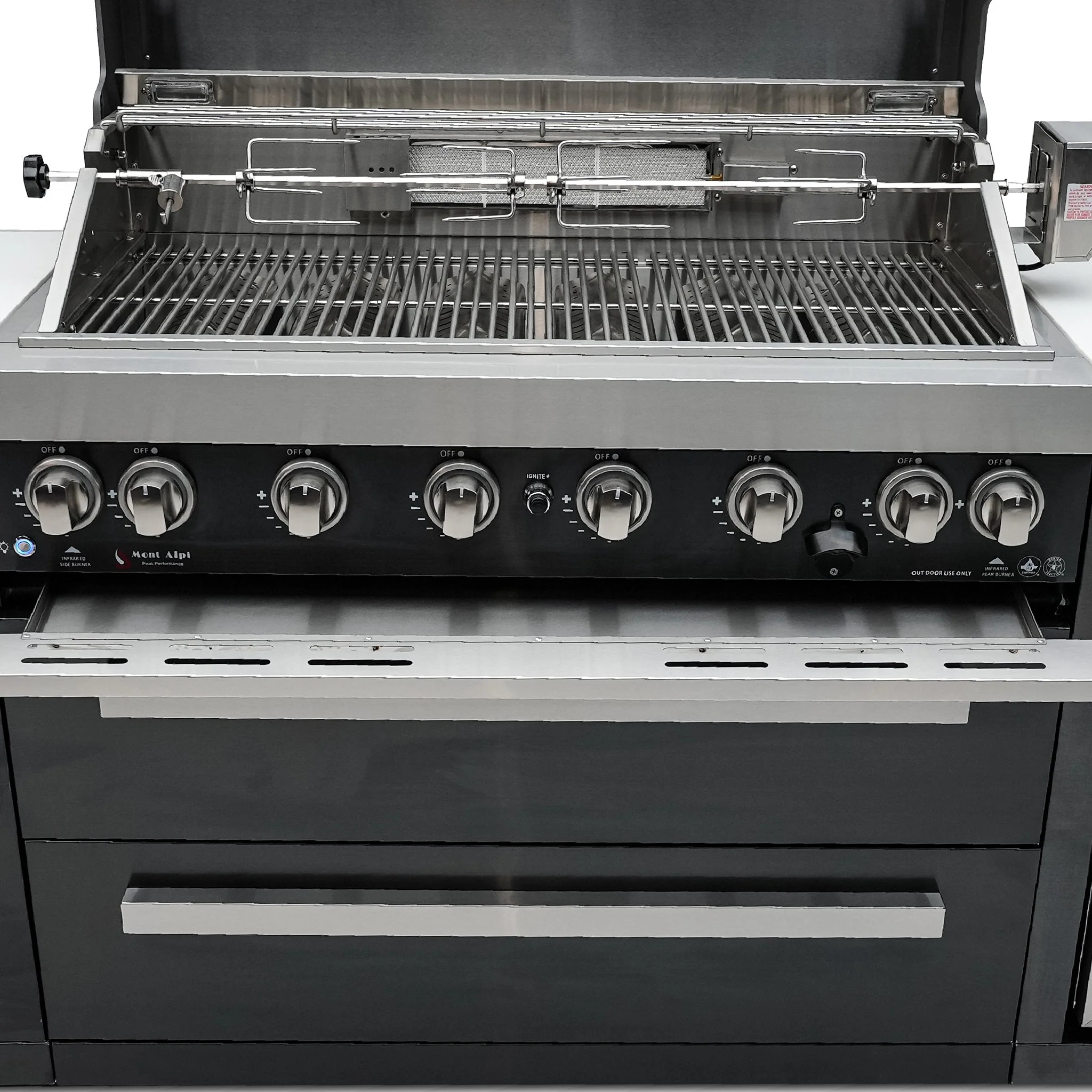 Deluxe 6-Burner with Refrigerator, Side Burner, and Rotisserie Kit Black Stainless Steel Propane Gas BBQ Island Grill - MAi805-BSSFC by Mont Alpi - Image 5