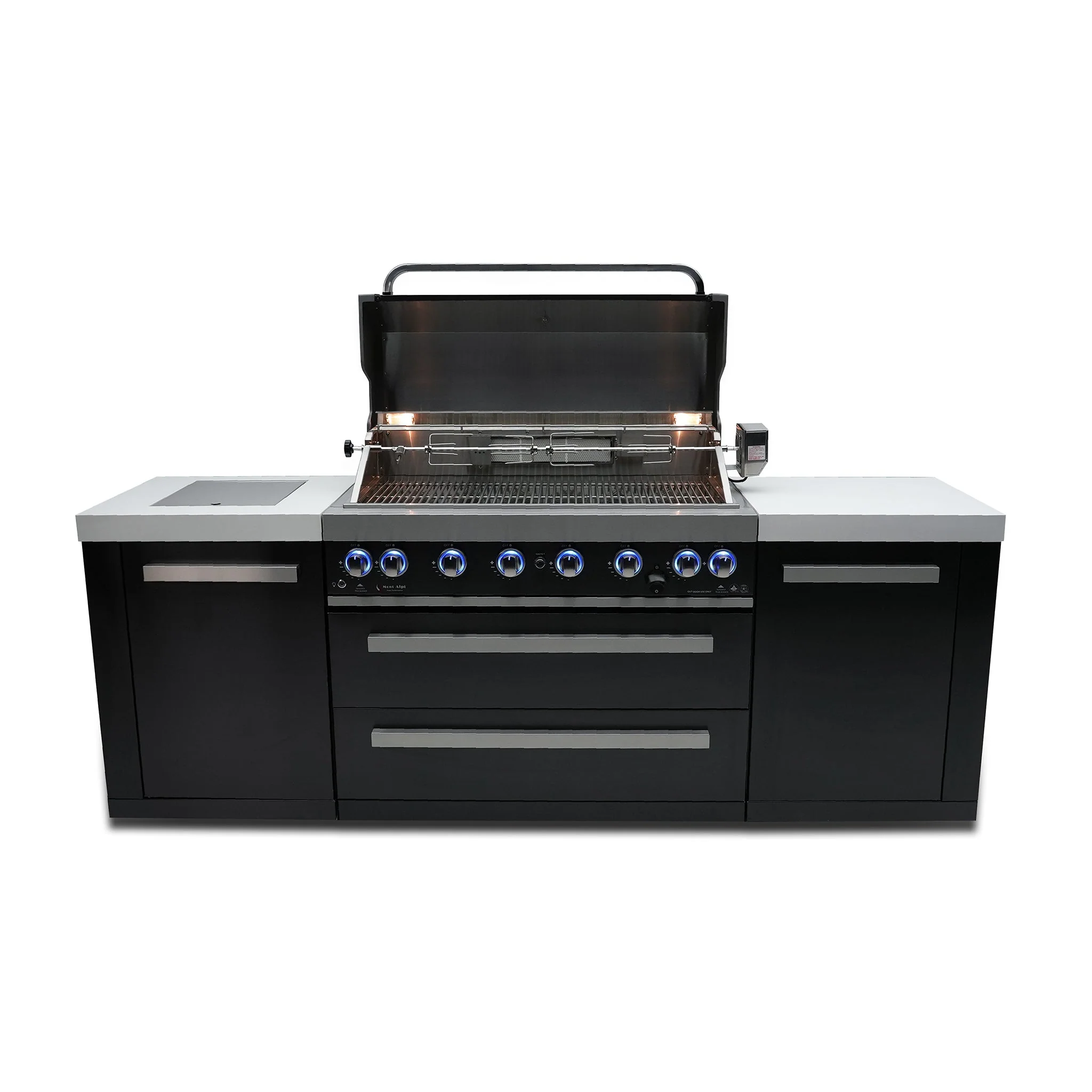 Deluxe 6-Burner with Side Burner and Rotisserie Kit Black Stainless Steel Propane Gas BBQ Island Grill - MAi805-BSS by Mont Alpi - Image 2