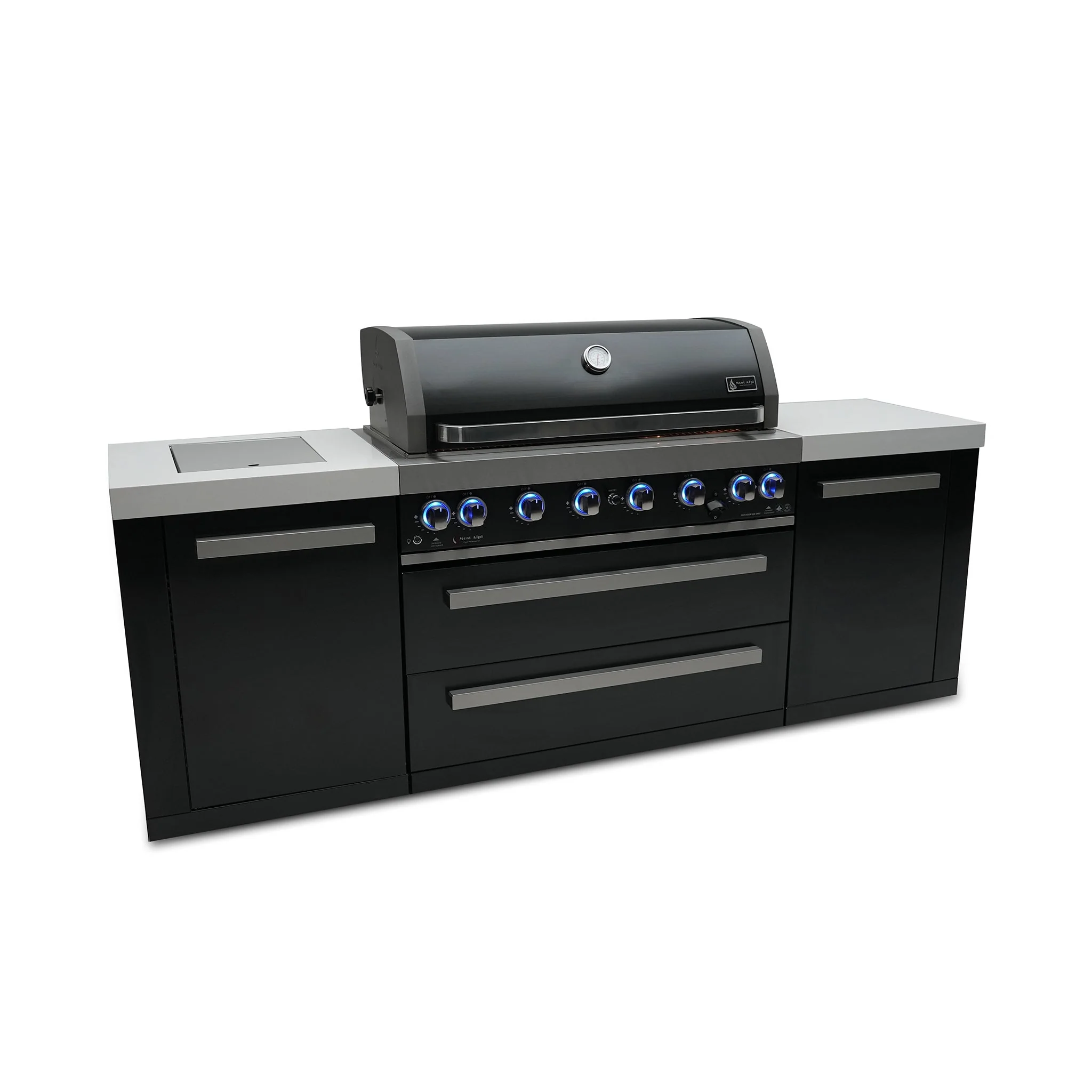 Deluxe 6-Burner with Side Burner and Rotisserie Kit Black Stainless Steel Propane Gas BBQ Island Grill - MAi805-BSS by Mont Alpi - Image 3