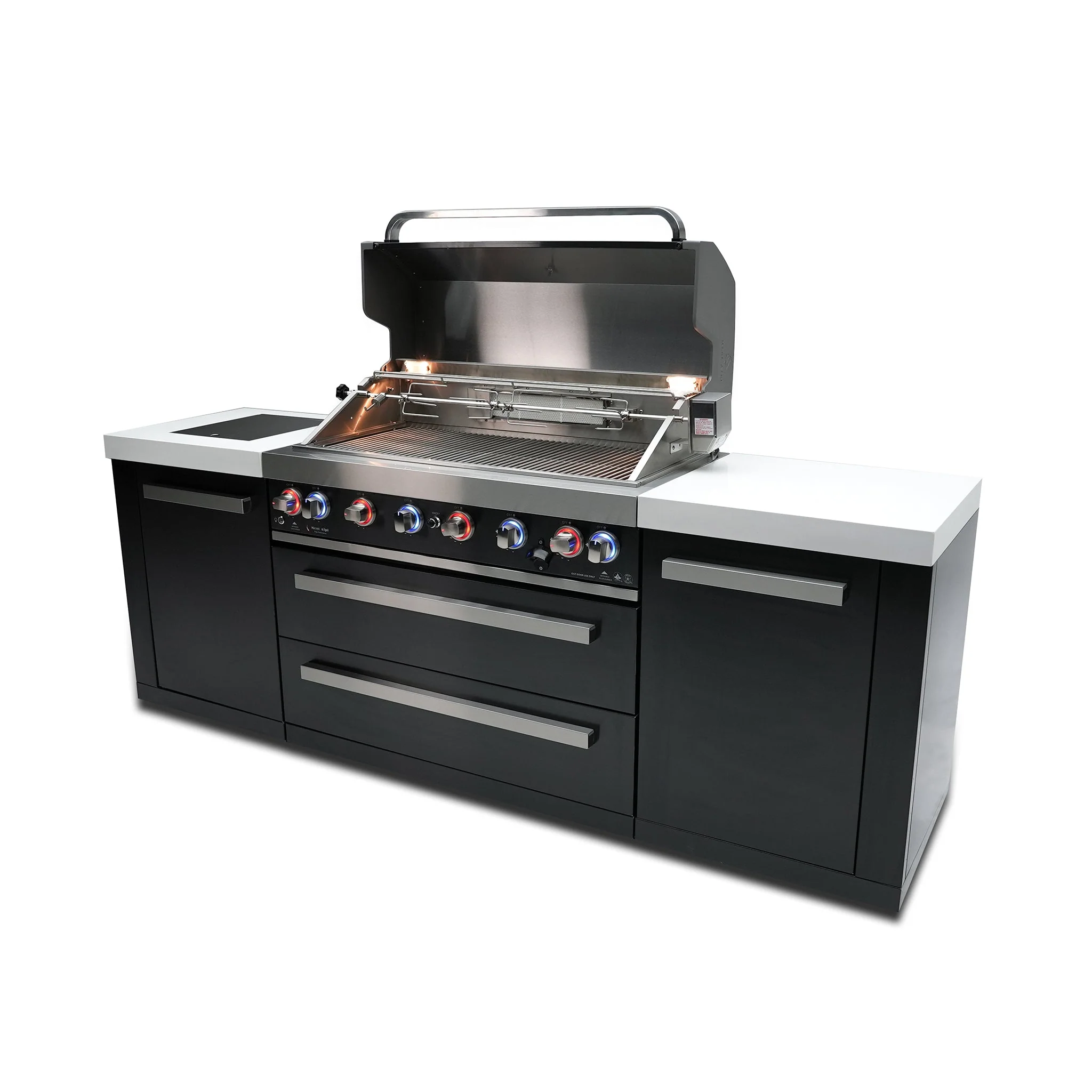 Deluxe 6-Burner with Side Burner and Rotisserie Kit Black Stainless Steel Propane Gas BBQ Island Grill - MAi805-BSS by Mont Alpi - Image 4