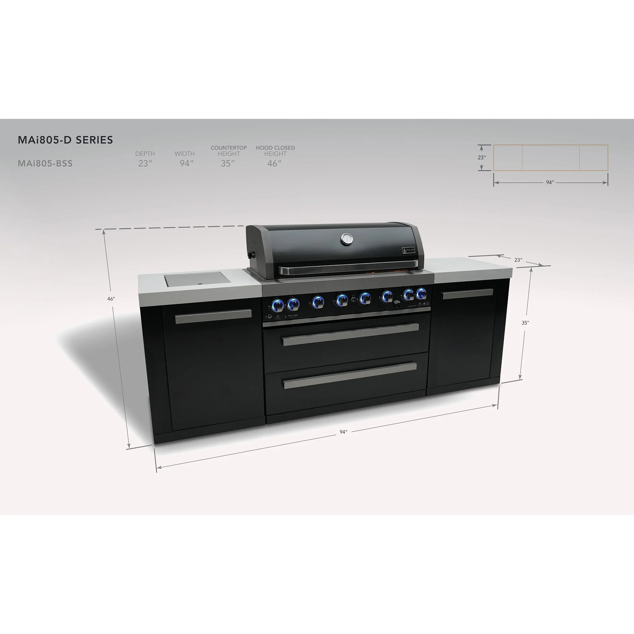 Deluxe 6-Burner with Side Burner and Rotisserie Kit Black Stainless Steel Propane Gas BBQ Island Grill - MAi805-BSS by Mont Alpi - Image 5