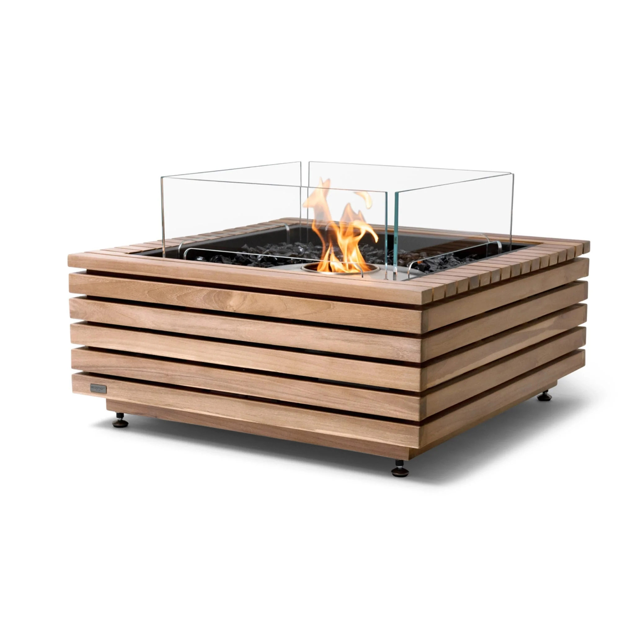 EcoSmart Fire Base 30 Fire Pit Table - Teak - Stainless Steel Ethanol Burner