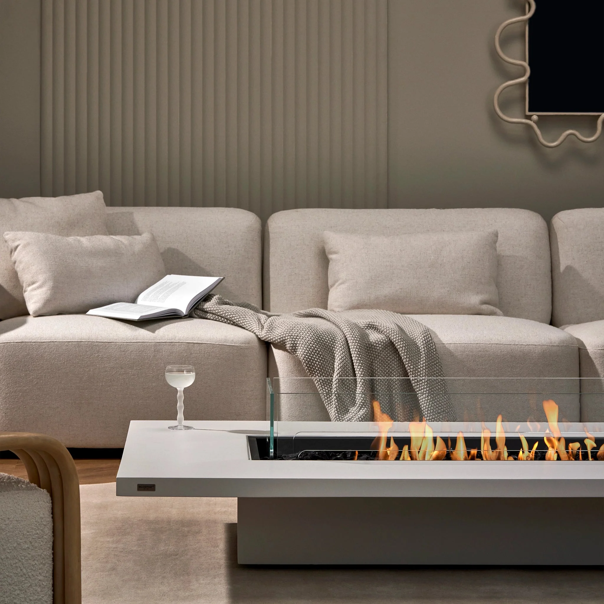 EcoSmart Fire Daiquiri 70 Fire Pit Table - Bone - Stainless Steel Ethanol Burner - Image 4