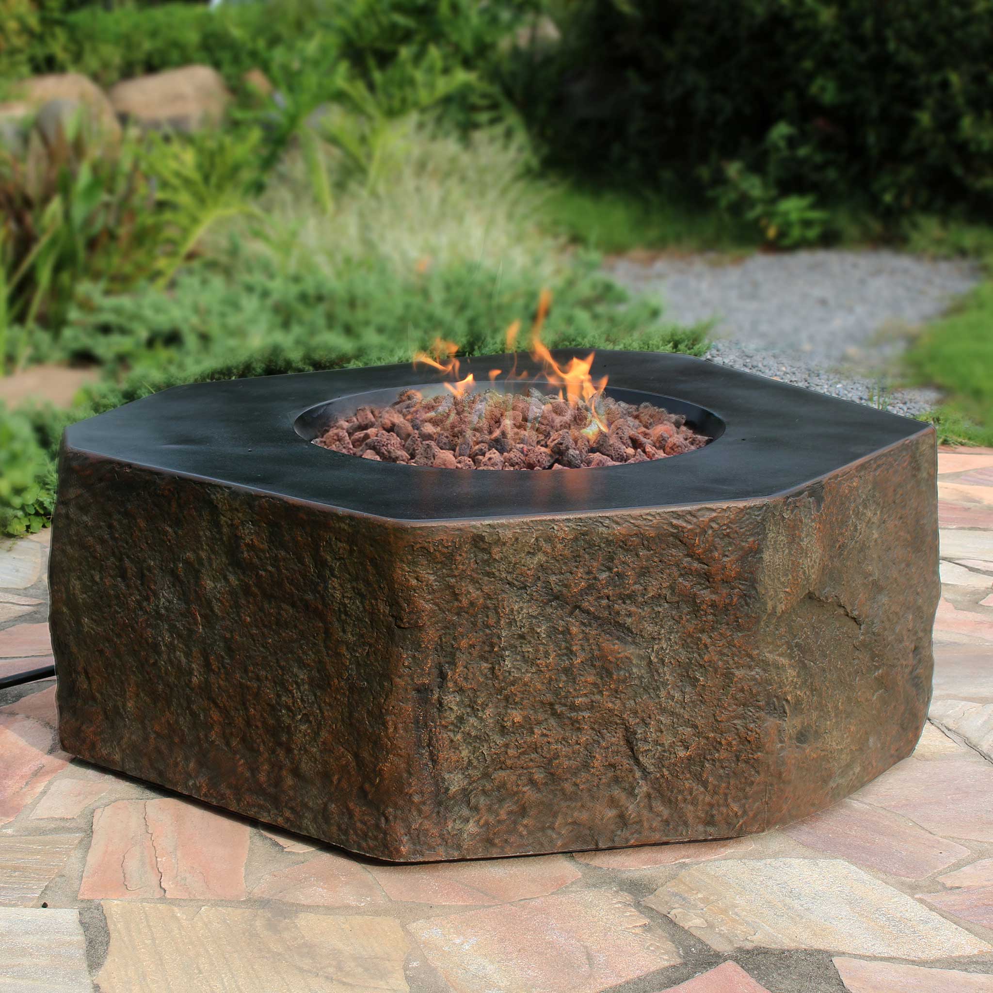 36" x 16" Hexagon Columbia Concrete Fire Pit by Elementi - Image 4
