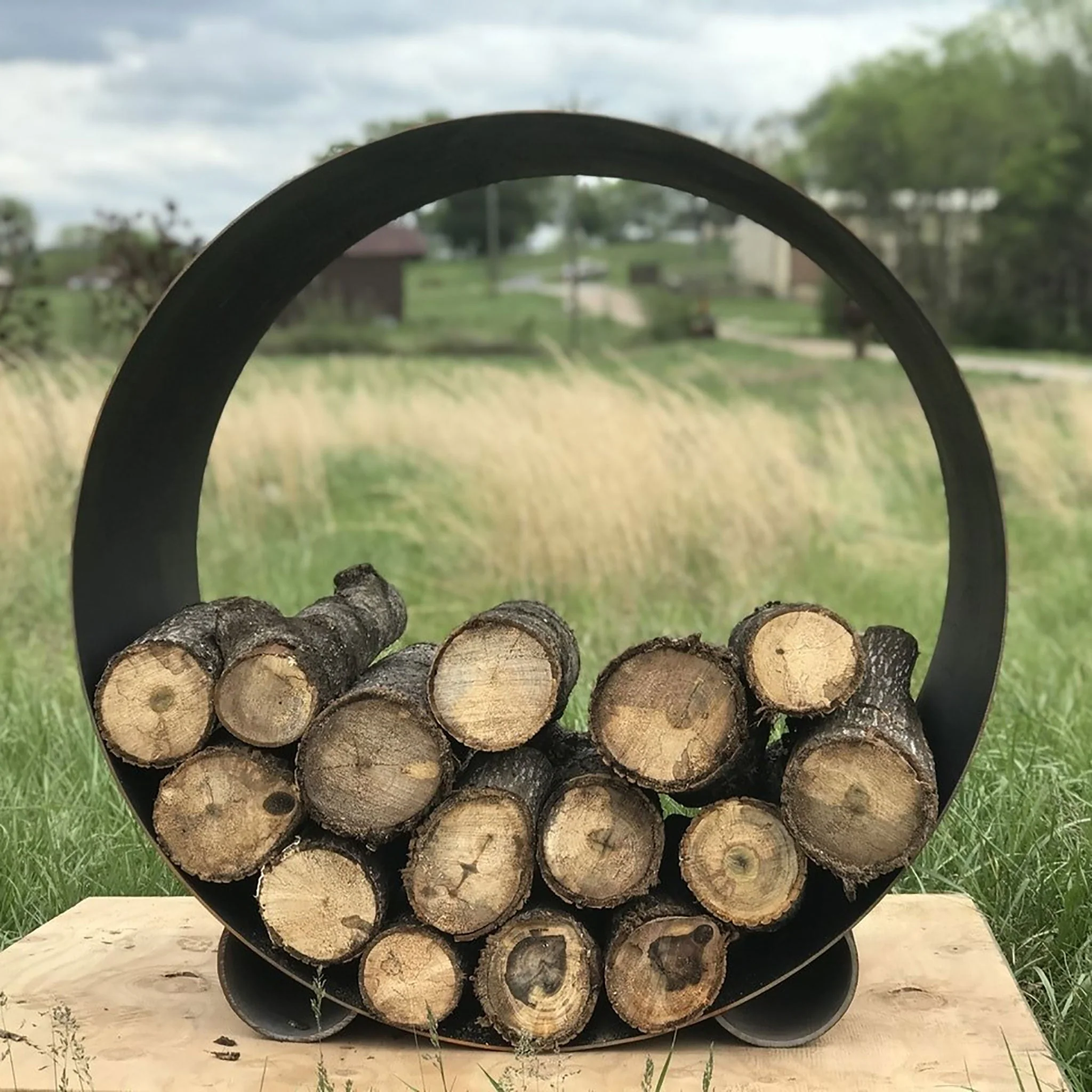 Fire Pit Art Carbon Steel Orbit Log Rack - Image 4