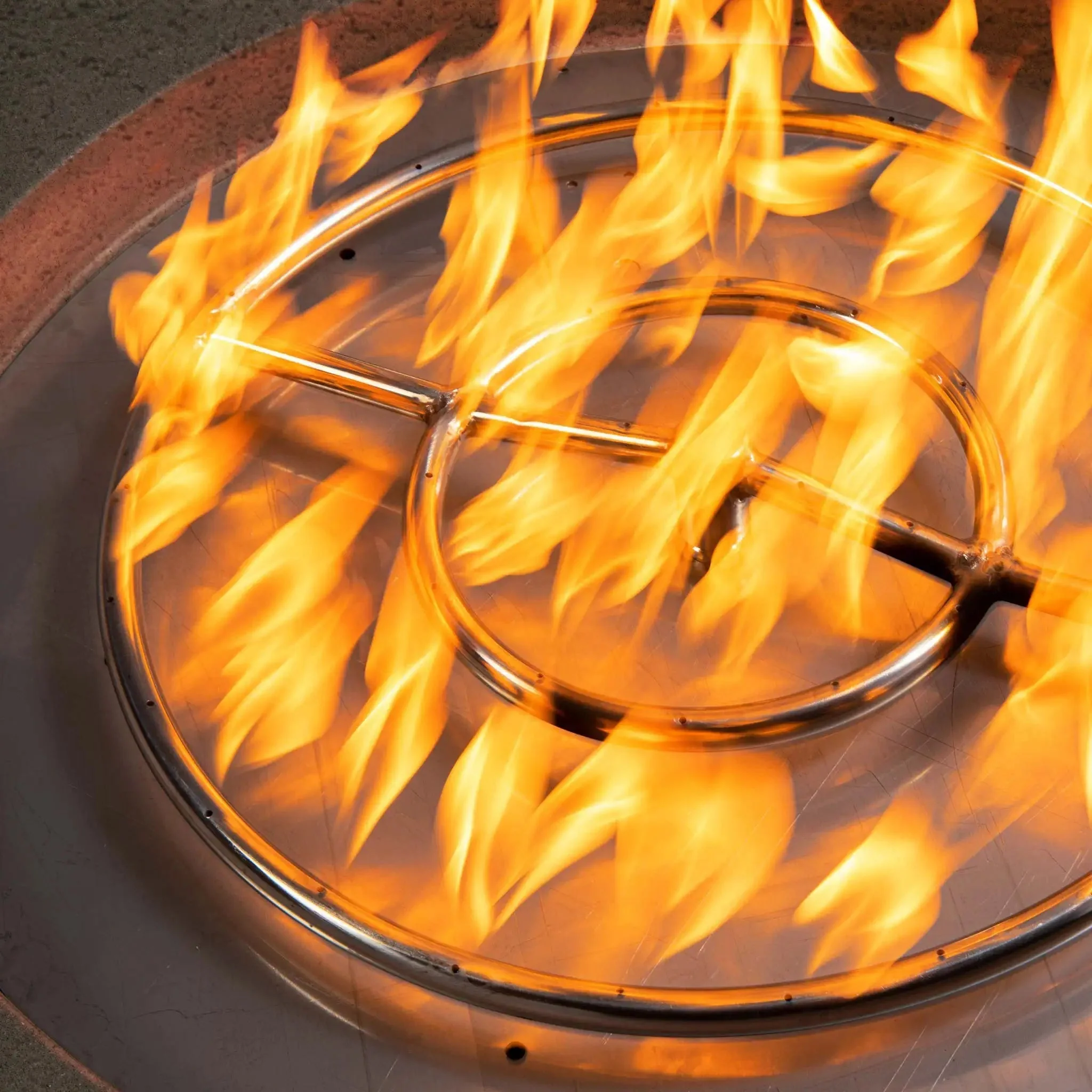 36" Round Rustic Gravity Concrete (GFRC) Fire Pit - Propane Gas Hardline - 110V CSA On/Off Electronic Ignition System - Brown by Starfire Designs - Image 12