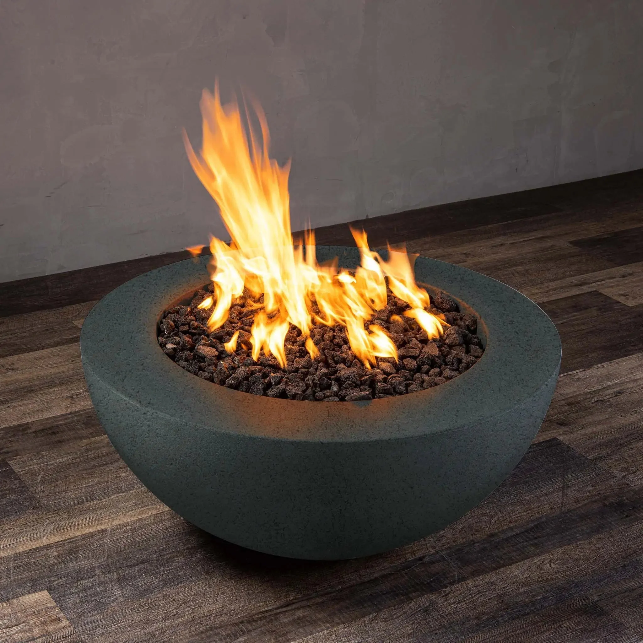 36" Round Rustic Gravity Concrete (GFRC) Fire Pit - Propane Gas Hardline - 110V CSA Hi/Lo Electronic Ignition System w/Bluetooth & Handheld Remote - Graphite by Starfire Designs - Image 3