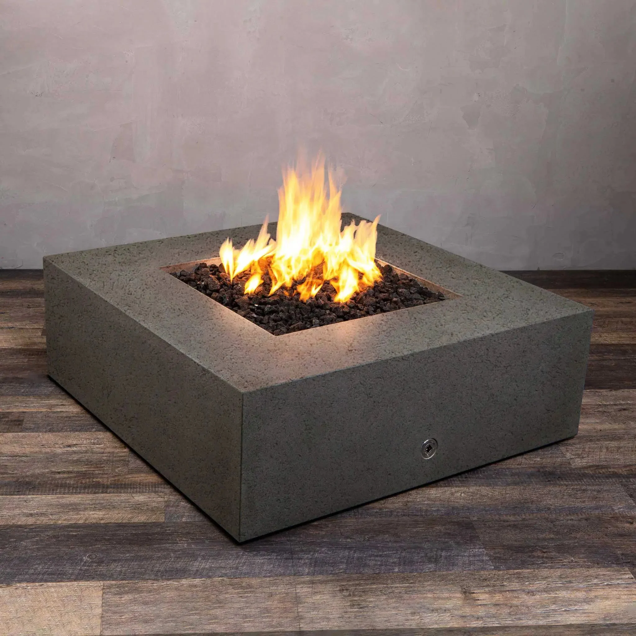 45" Square Rustic Gravity Concrete (GFRC) Fire Pit - Propane Gas Hardline - 110V CSA Hi/Lo Electronic Ignition System w/Bluetooth & Handheld Remote - Brown by Starfire Designs - Image 3