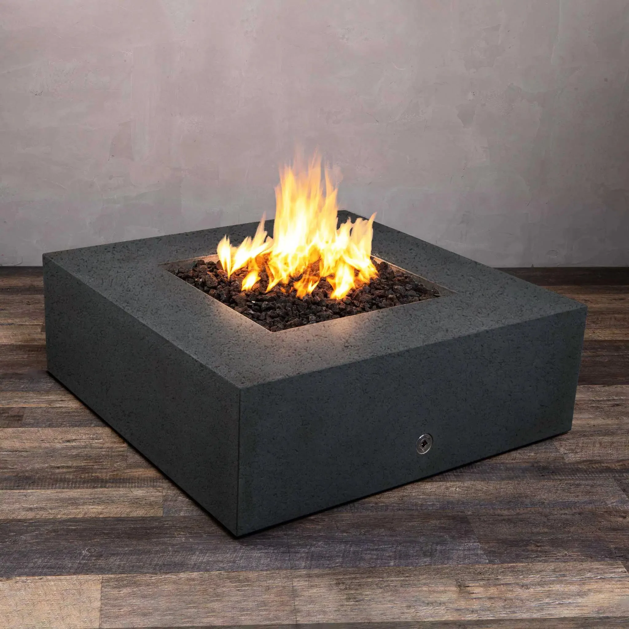 45" Square Rustic Gravity Concrete (GFRC) Fire Pit - Natural Gas - 110V CSA On/Off Electronic Ignition System - Graphite by Starfire Designs - Image 3