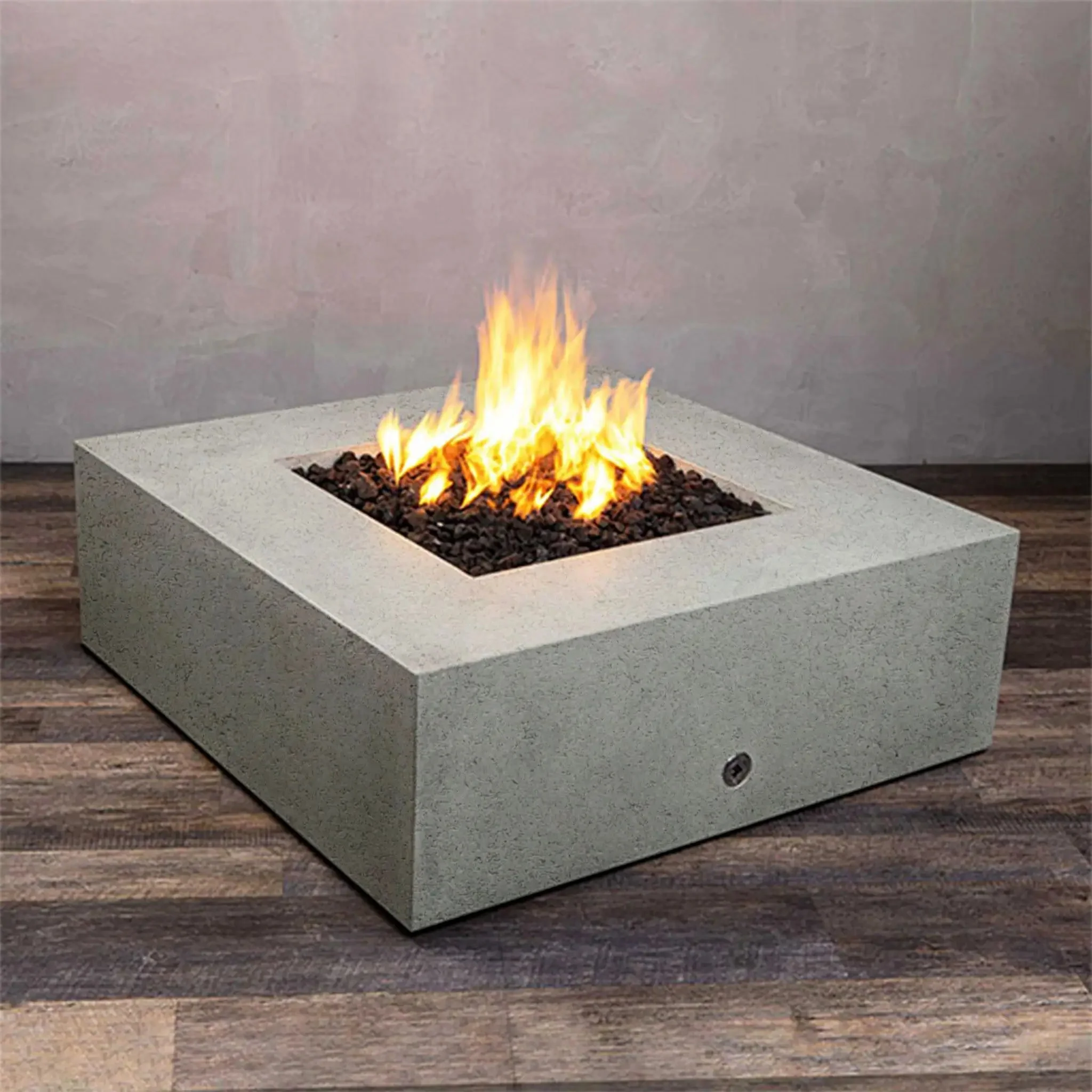 45" Square Rustic Gravity Concrete (GFRC) Fire Pit - Propane Gas Hardline - 110V CSA On/Off Electronic Ignition System - Natural Gray by Starfire Designs - Image 3