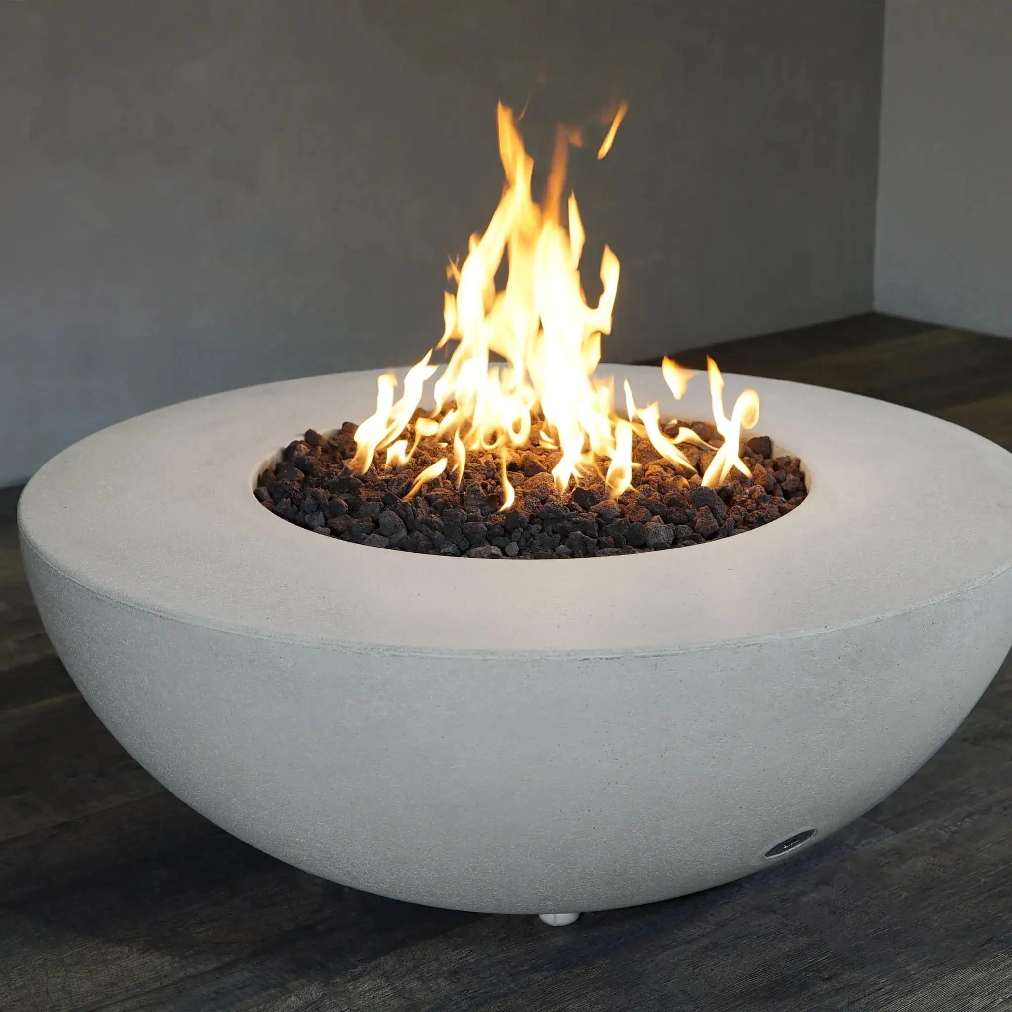 45" Round Rustic Gravity Concrete (GFRC) Fire Pit - Propane Gas Hardline - 110V CSA Hi/Lo Electronic Ignition System w/Bluetooth & Handheld Remote - White by Starfire Designs - Image 7