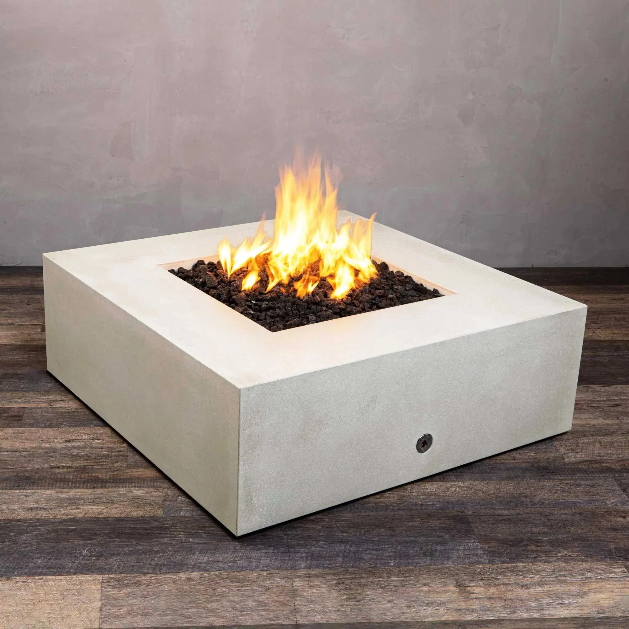 45" Square Rustic Gravity Concrete (GFRC) Fire Pit - Propane Gas Hardline - 110V CSA On/Off Electronic Ignition System - White by Starfire Designs - Image 3
