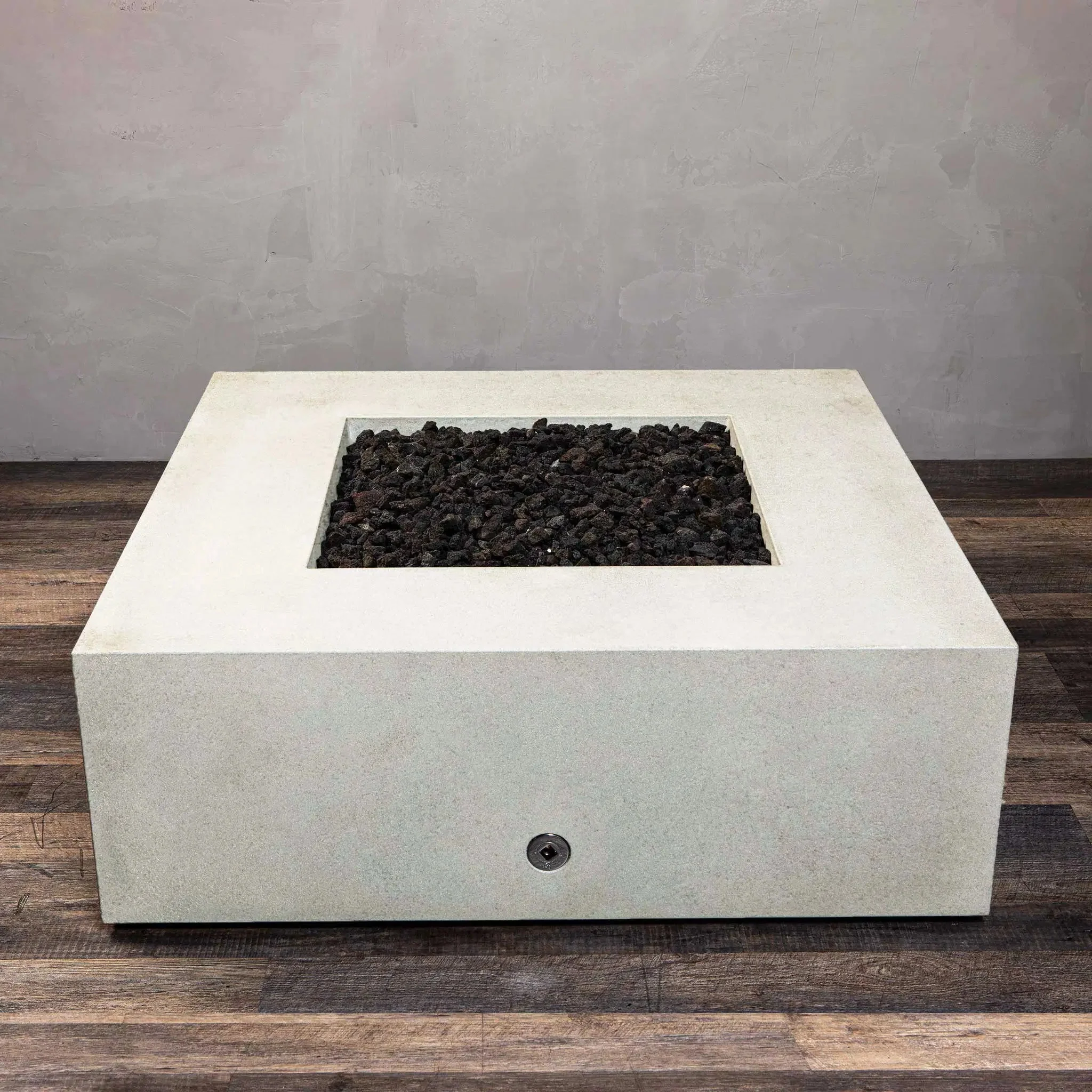 45" Square Rustic Gravity Concrete (GFRC) Fire Pit - Propane Gas Hardline - 110V CSA On/Off Electronic Ignition System - White by Starfire Designs - Image 7