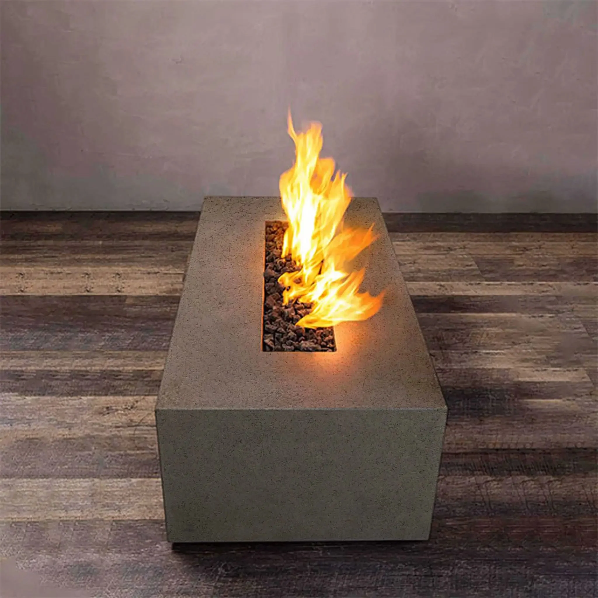 60" x 24" Rectangle Rustic Gravity Concrete (GFRC) Fire Pit - Natural Gas - 110V CSA On/Off Electronic Ignition System - Brown by Starfire Designs - Image 3