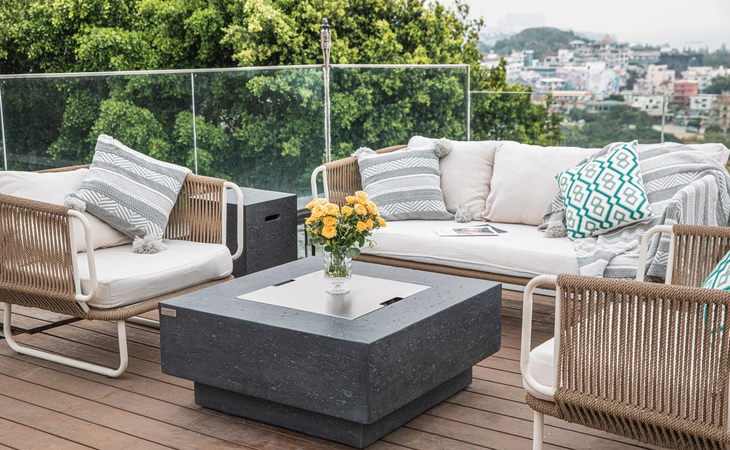 36" Square Manhattan Concrete Fire Table by Elementi - Image 13