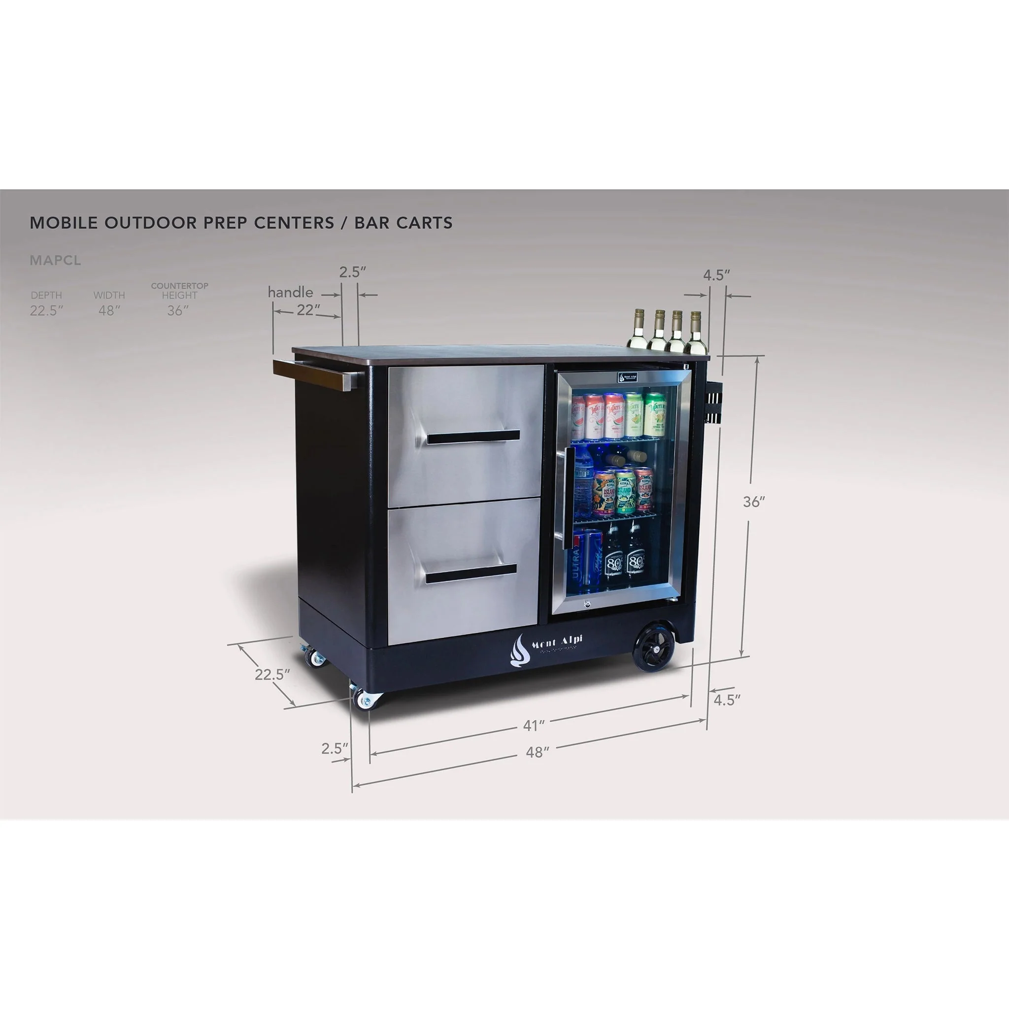 Mobile Outdoor Prep Center with Fridge Stainless Steel Outdoor Bar Cart - MAPCL by Mont Alpi - Image 9